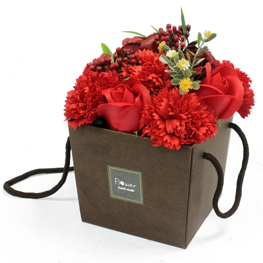 Soap Flower Bouquet in a bag - Red Rose & Carnation