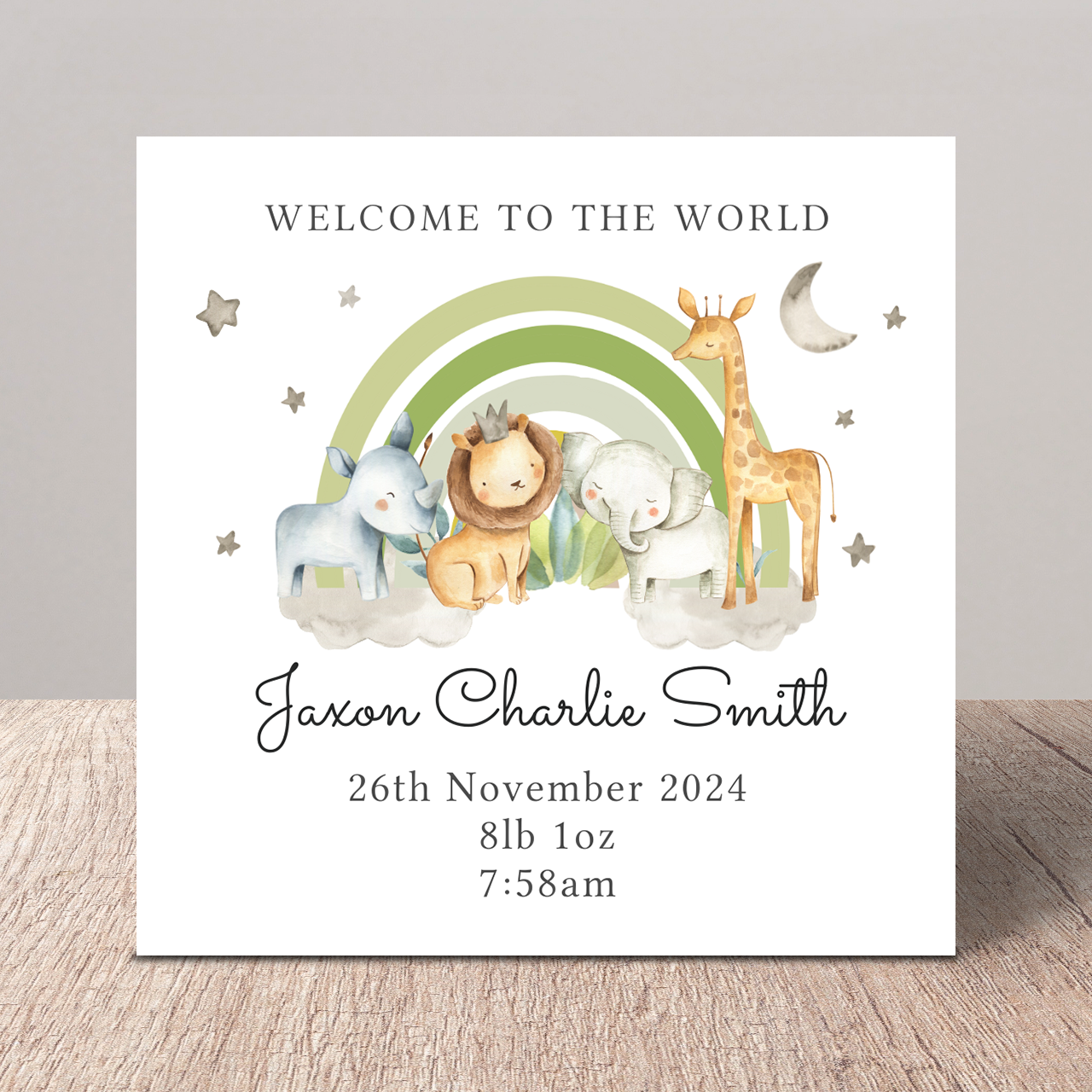 New Baby Rainbow Safari Animals Card