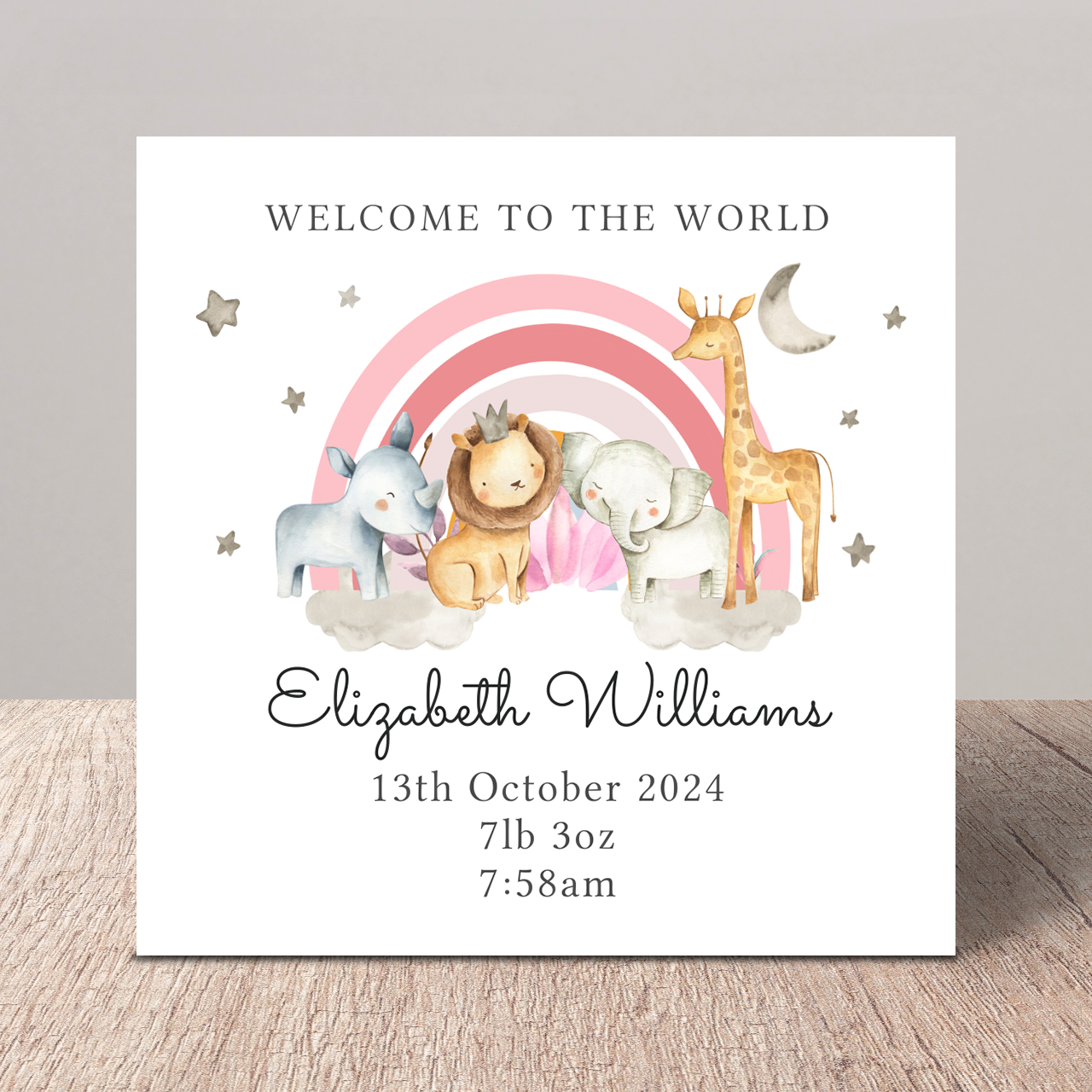 New Baby Rainbow Safari Animals Card