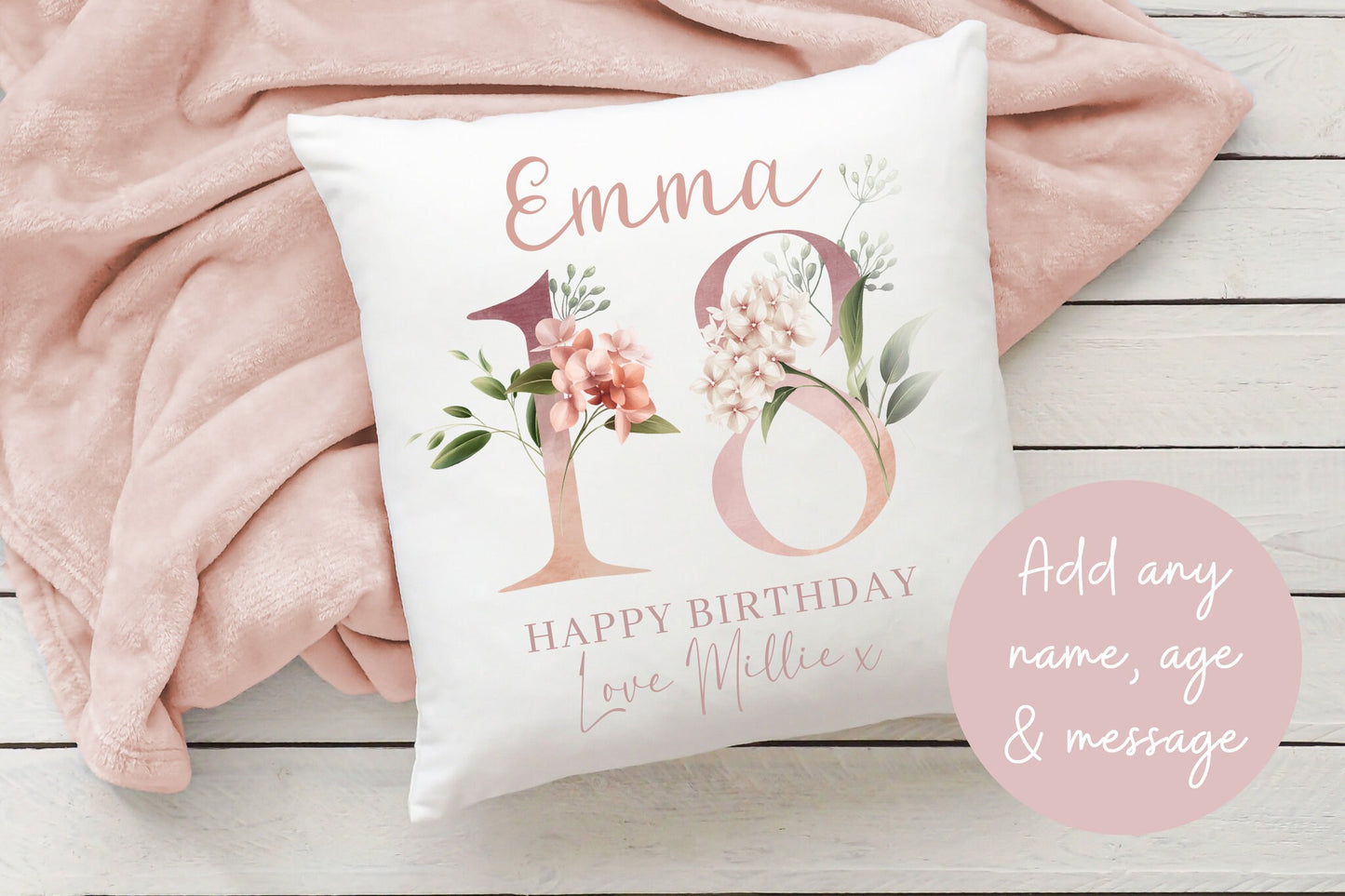 Personalised Milestone Cushion Birthday | Floral Number | Gifts for her | Name Pillow | 21st, 60th, 90th | Custom | Mum, Nan, Gran, Aunt