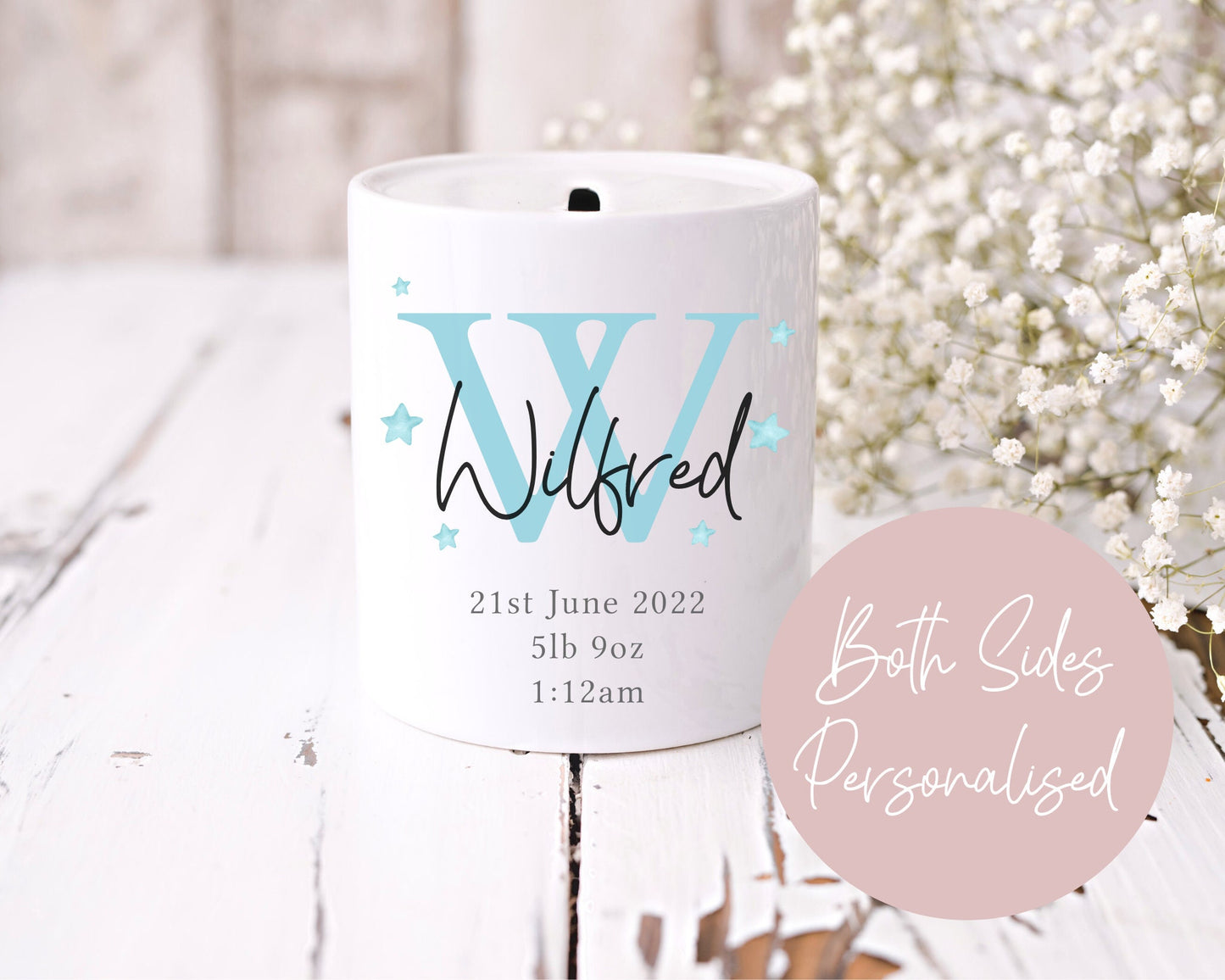 New Baby Money Box | Ceramic | Personalised Keepsake | Baby Boy & Girl Gift | First Birthday | My First Money Box | Birth Details