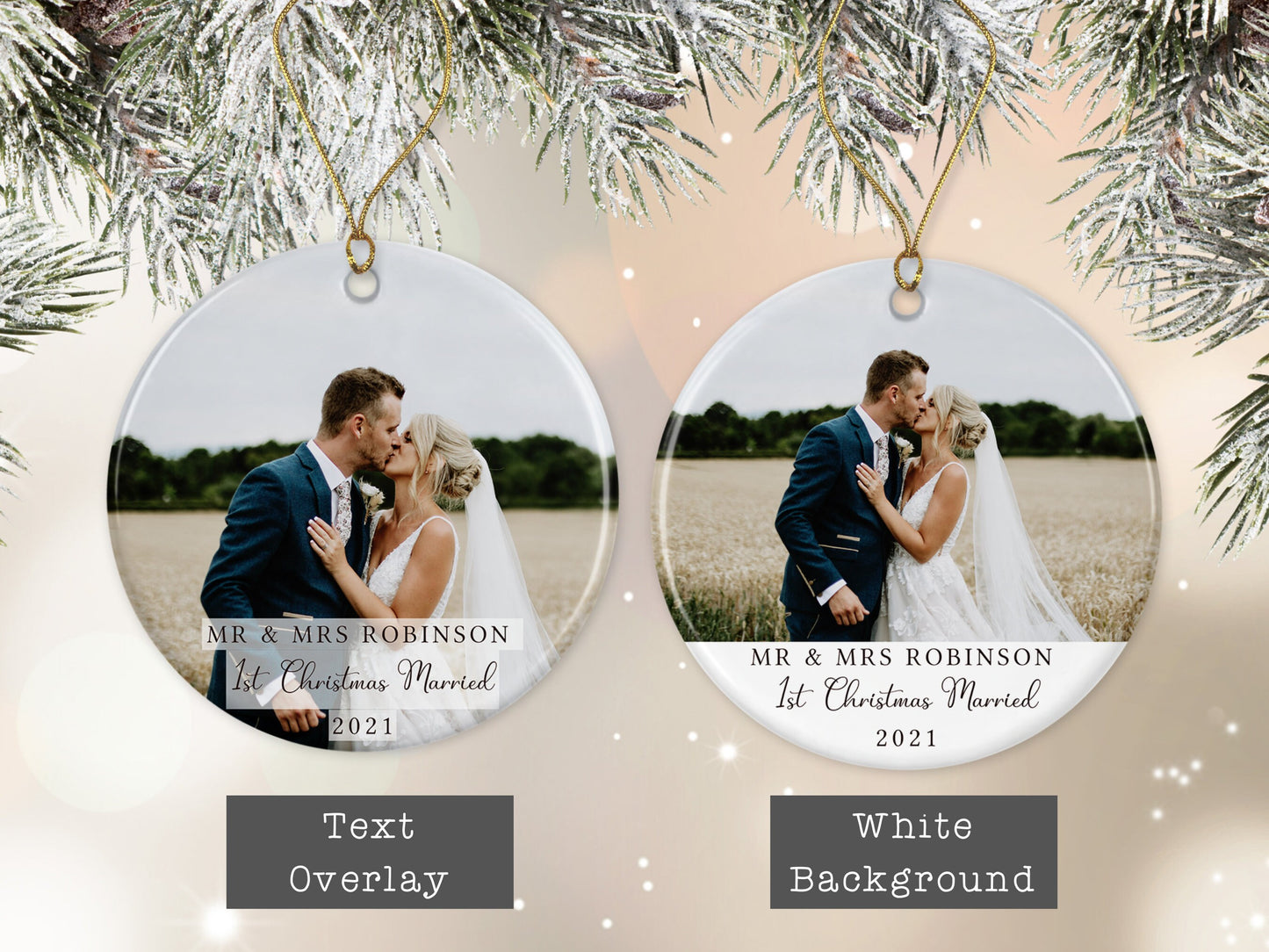 First Christmas Married Tree Decoration | Personalised Ornament | Ceramic Bauble Keepsake Gift | Mr & Mrs | Newly Weds | Just Married