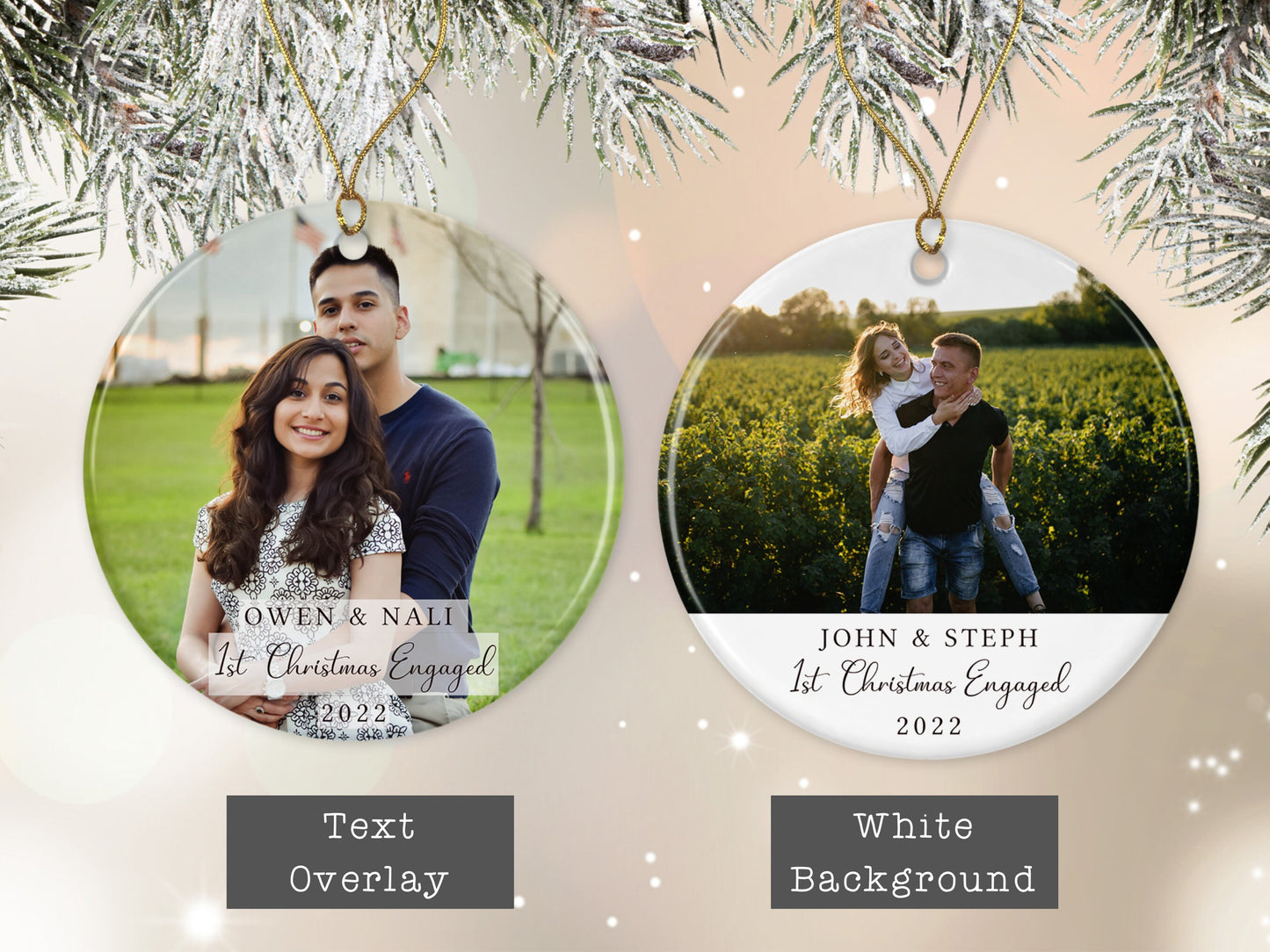 First Christmas Engaged Tree Decoration | Personalised Ornament | Ceramic Bauble Keepsake Gift | Mr & Mrs To Be | Photo Gift | Couple Gift