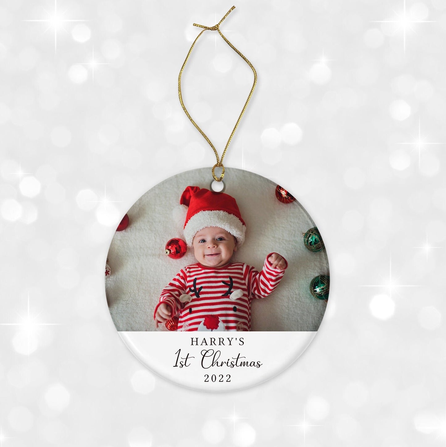 Baby's First Christmas Tree Decoration | Personalised Photo Ornament | Ceramic Bauble Keepsake Gift