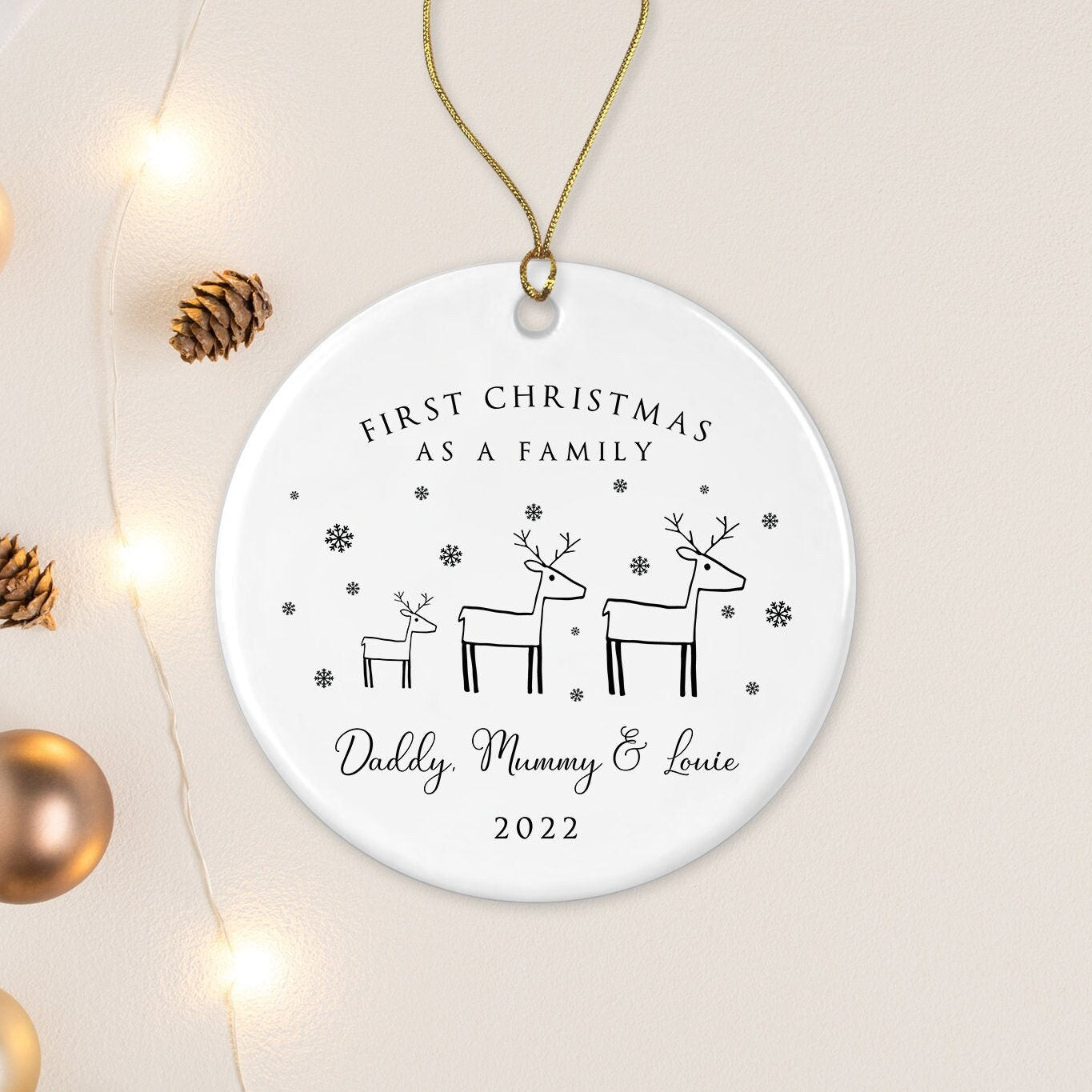 First Christmas As A Family | Tree Decoration Ornament | Ceramic Bauble Keepsake Gift | Gift for Child & Partner | Personalised New Family