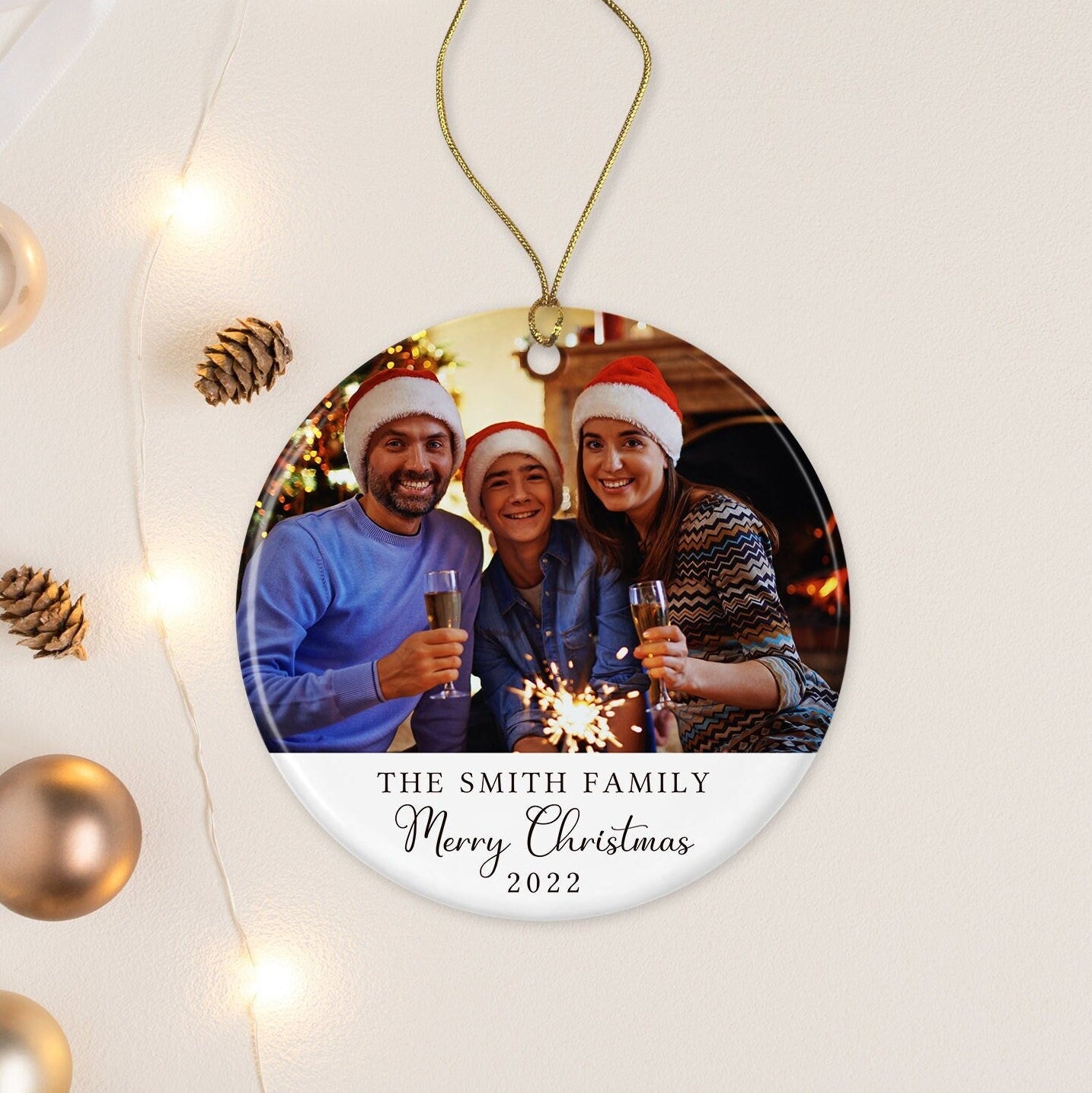 Family Christmas Tree Decoration | Personalised Ornament | Ceramic Bauble Keepsake | Grandchildren | Grandparents | Any Photo | Baby | Kids