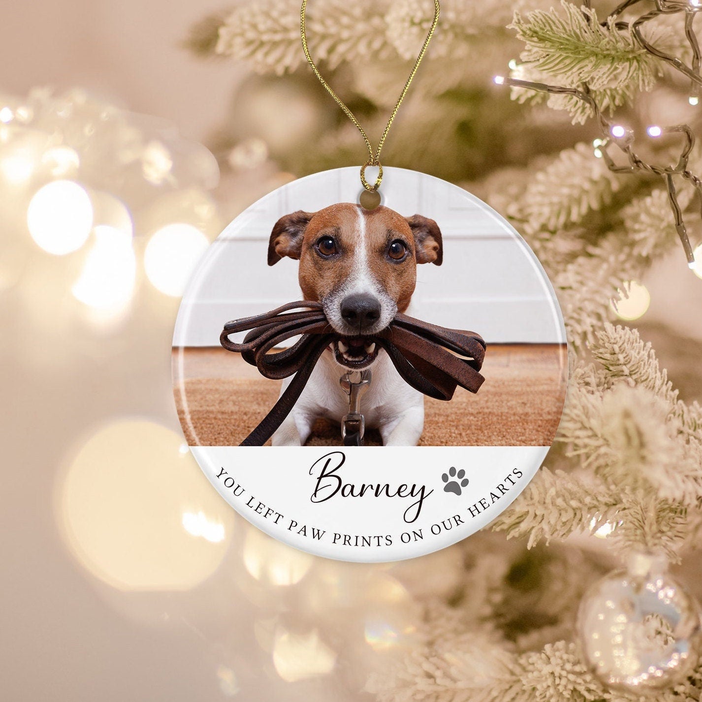 Pet Ceramic Decoration | Personalised Ornament | Christmas Tree Bauble | Any Photo | Dog Memorial | Cat | You Left Paw Prints On Our Hearts