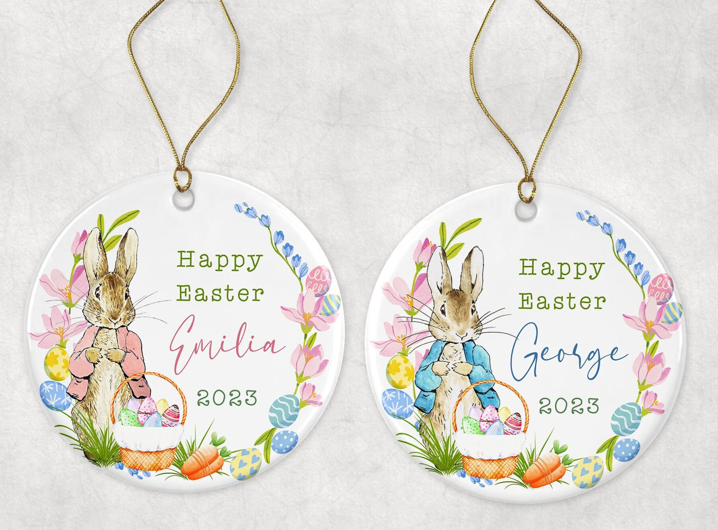 Easter Gift | Personalised Flopsy Rabbit Peter Rabbit | Bunny Ceramic Decoration | Babys First Easter | Beatrix Potter | Kids Easter Tree
