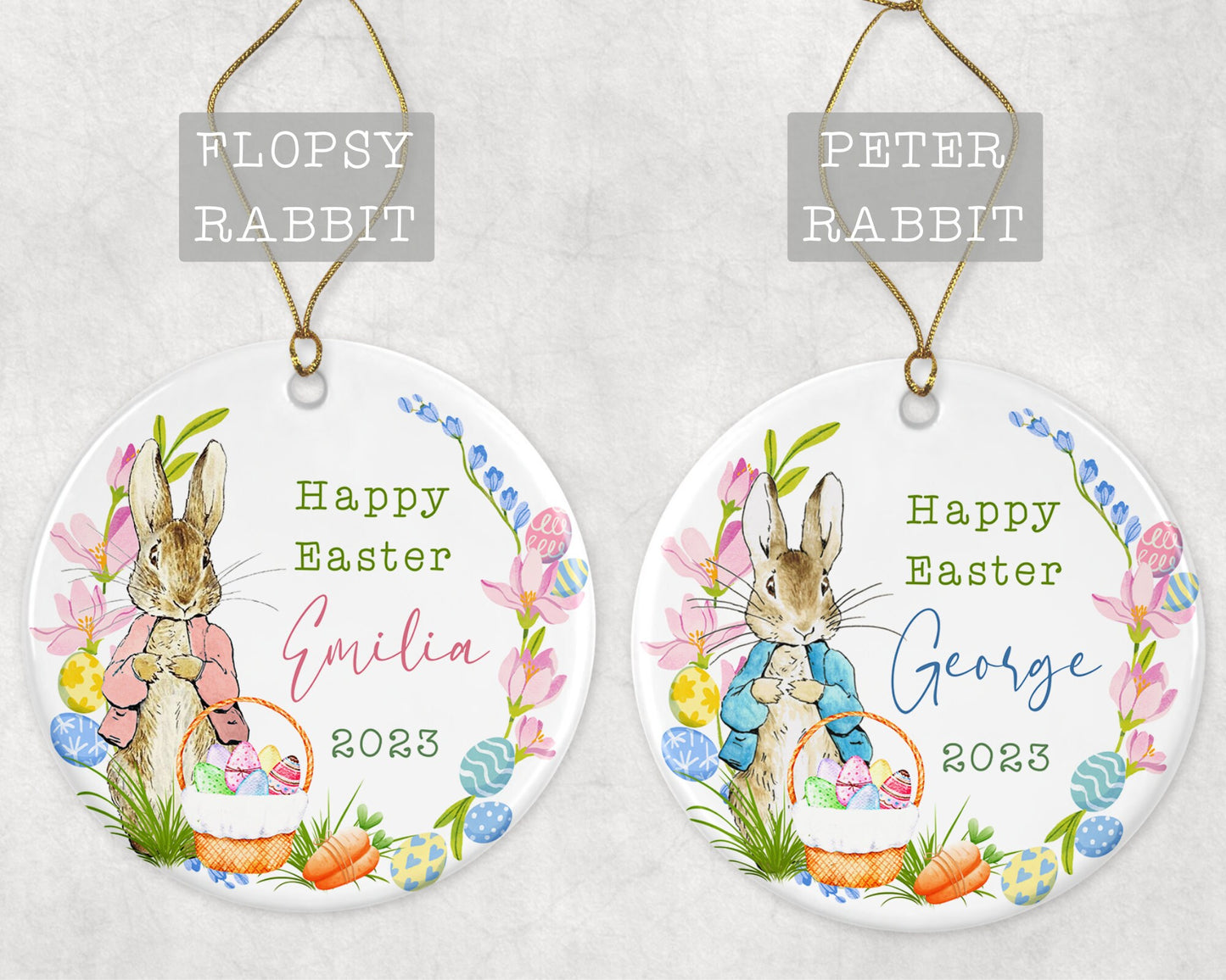 Easter Gift | Personalised Flopsy Rabbit Peter Rabbit | Bunny Ceramic Decoration | Babys First Easter | Beatrix Potter | Kids Easter Tree