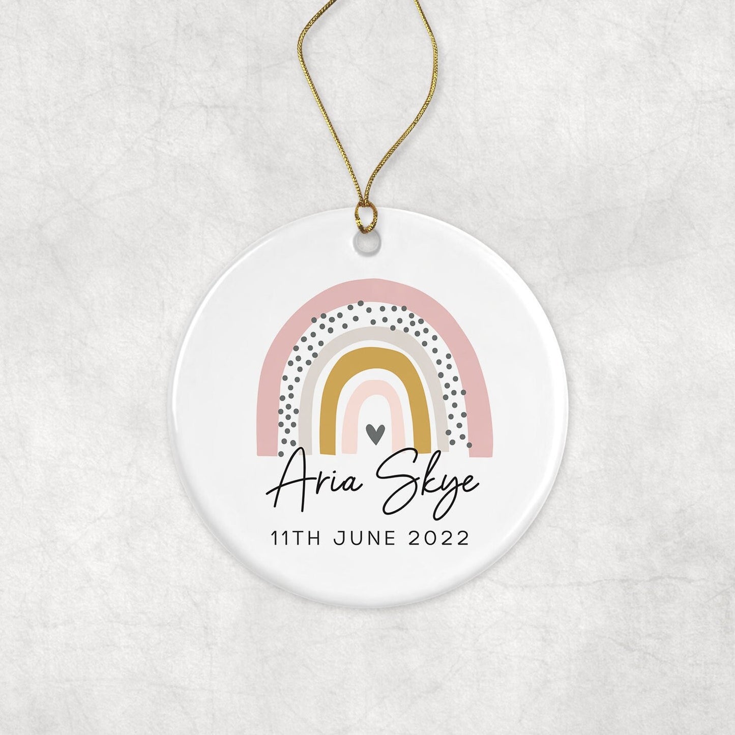 New Baby Keepsake | Personalised Rainbow | Birth Details | Ceramic Dotty decoration | Newborn | Girl | Pink Nursery Memory Box