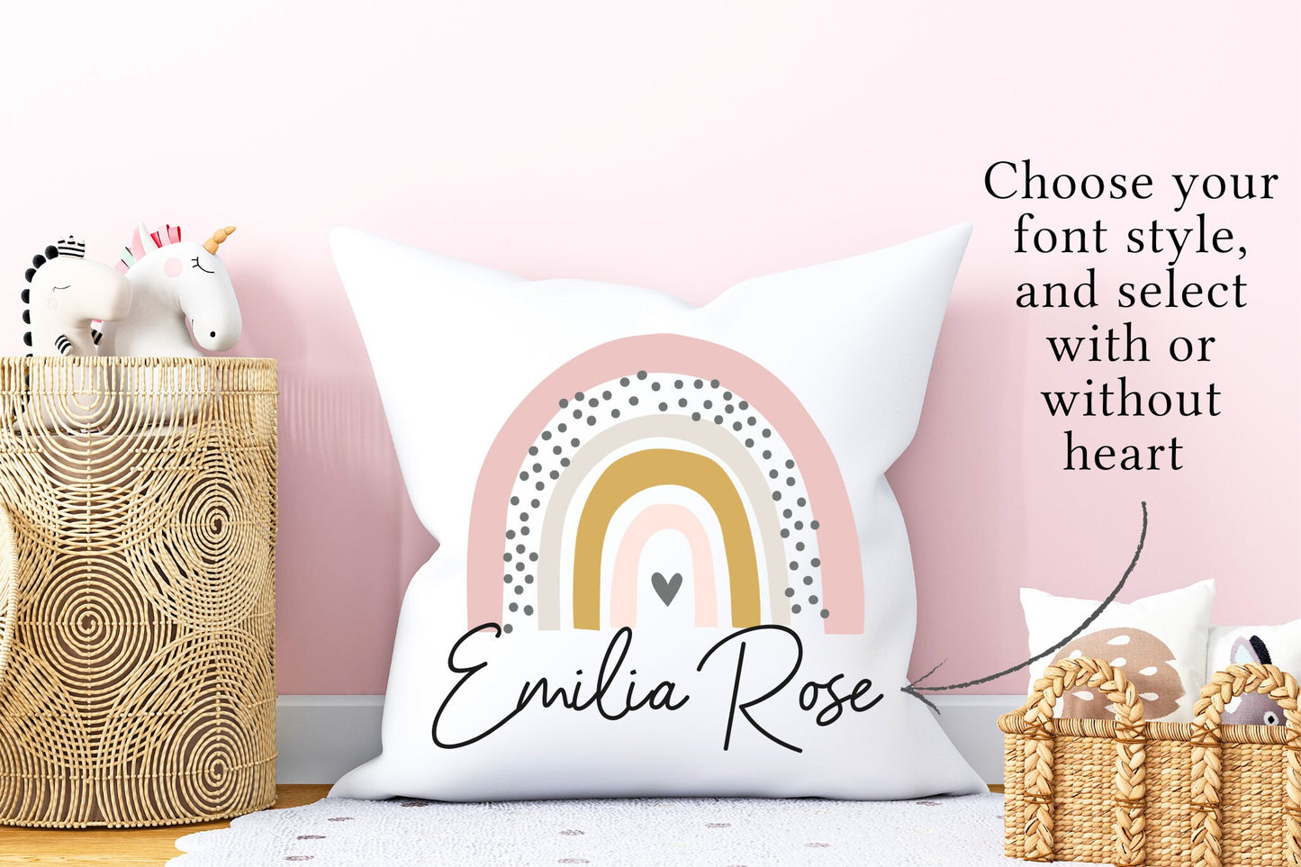 Rainbow Name Cushion | Girl Cushion Designs | Bedroom Deco | Nursery Decor | Baby Gift | Cuddle Cushion | Birthday Gift Idea | Dotty Rainbow