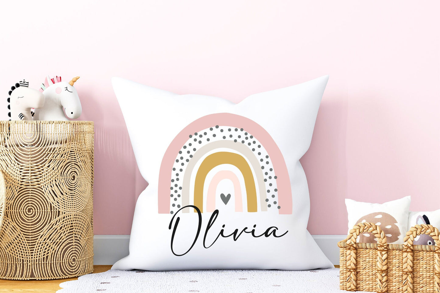 Rainbow Name Cushion | Girl Cushion Designs | Bedroom Deco | Nursery Decor | Baby Gift | Cuddle Cushion | Birthday Gift Idea | Dotty Rainbow