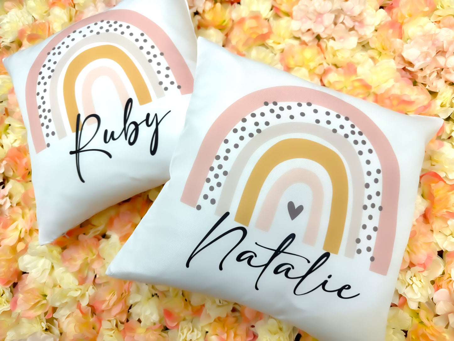 Rainbow Name Cushion | Girl Cushion Designs | Bedroom Deco | Nursery Decor | Baby Gift | Cuddle Cushion | Birthday Gift Idea | Dotty Rainbow