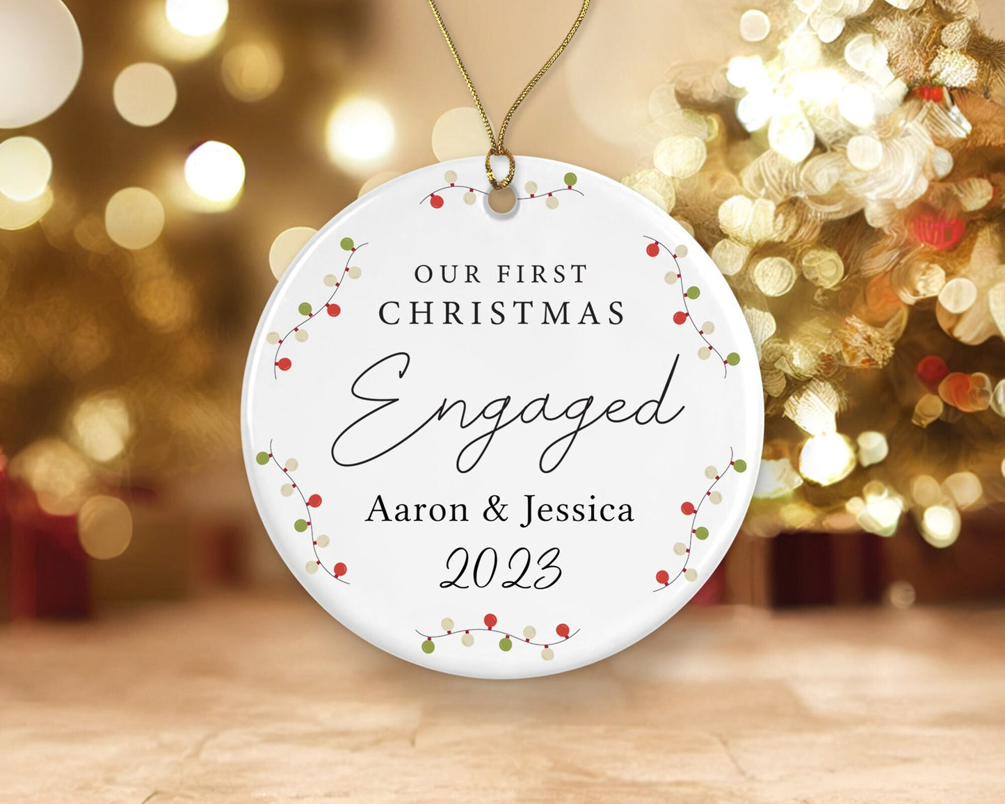 First Christmas Engaged Tree Decoration | Personalised Ornament | Ceramic Bauble Keepsake Gift | Mr & Mrs To Be | Couple Gift