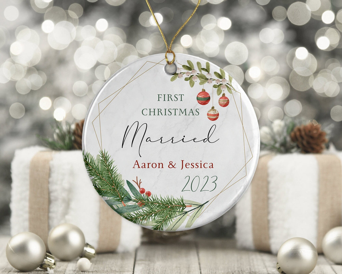 First Christmas Married Tree Decoration | Personalised Ornament | Ceramic Bauble Keepsake Gift | Mr & Mrs | Special Couple Gift