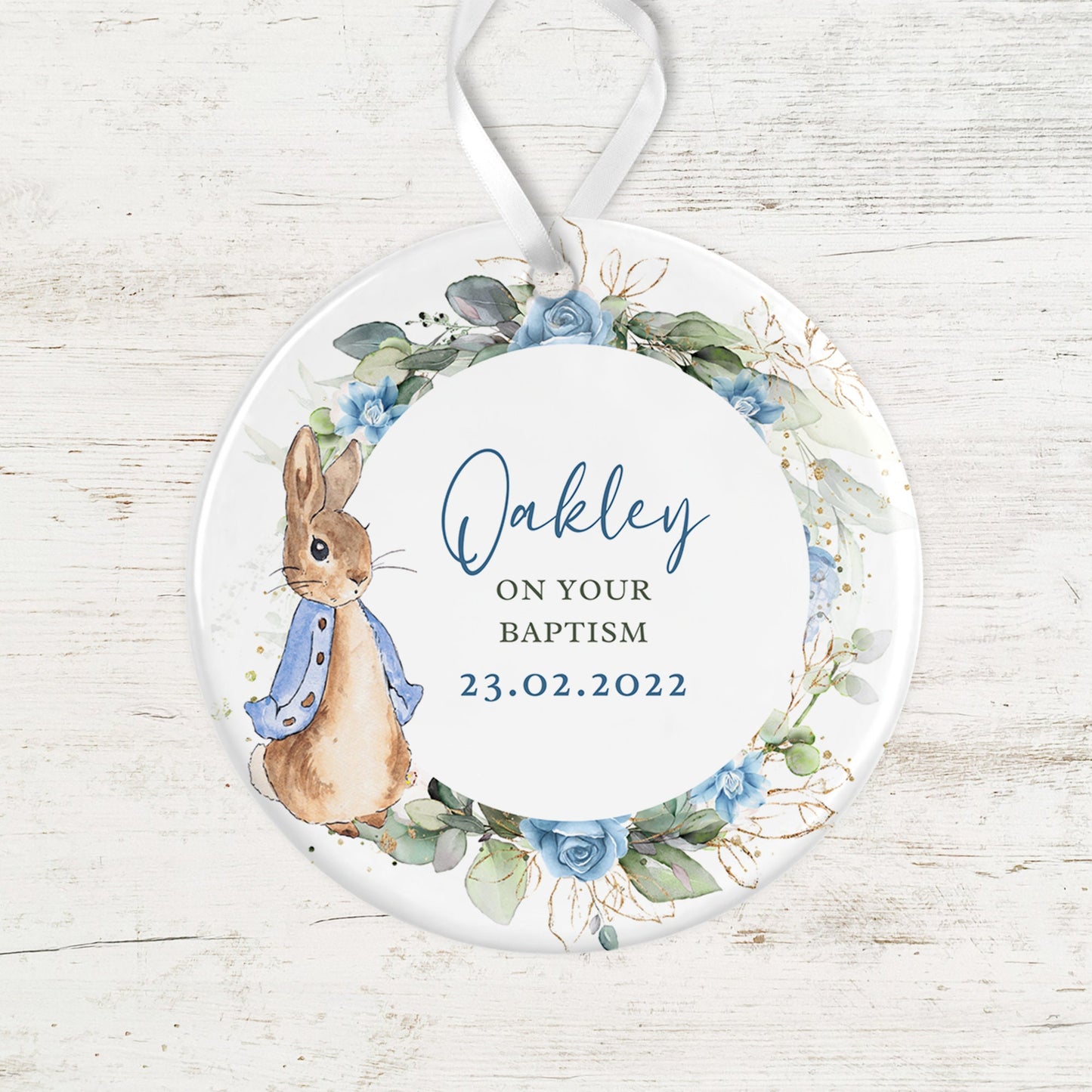 Christening Keepsake | Personalised Flopsy Rabbit Peter Rabbit | Baptism Naming Day | Ceramic decoration | Newborn | Beatrix Potter | Baby