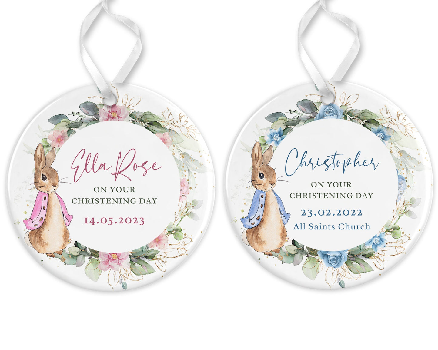 Christening Keepsake | Personalised Flopsy Rabbit Peter Rabbit | Baptism Naming Day | Ceramic decoration | Newborn | Beatrix Potter | Baby