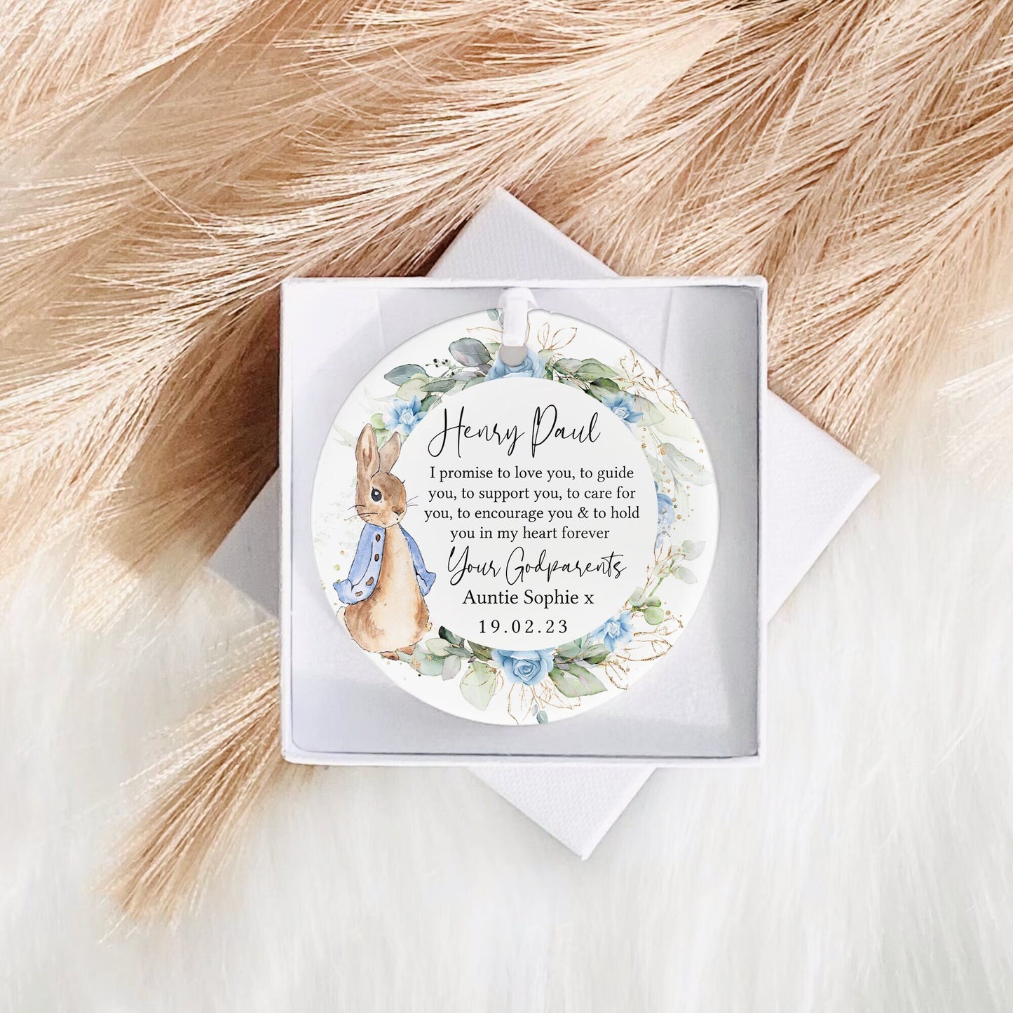 Personalised Christening Gift | Christening Keepsake Gift, Baptism Gift | Ceramic Ornament | Peter Rabbit | Beatrix Potter | From Godparent