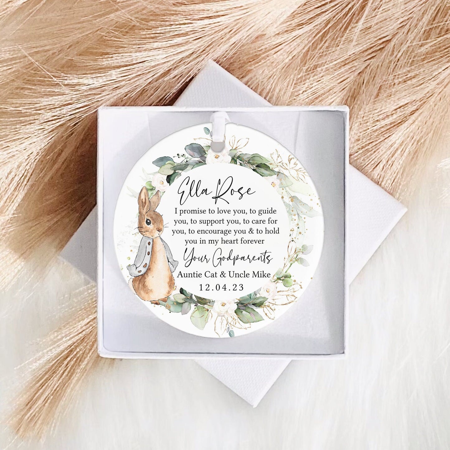 Personalised Christening Gift | Christening Keepsake Gift, Baptism Gift | Ceramic Ornament | Peter Rabbit | Beatrix Potter | From Godparent
