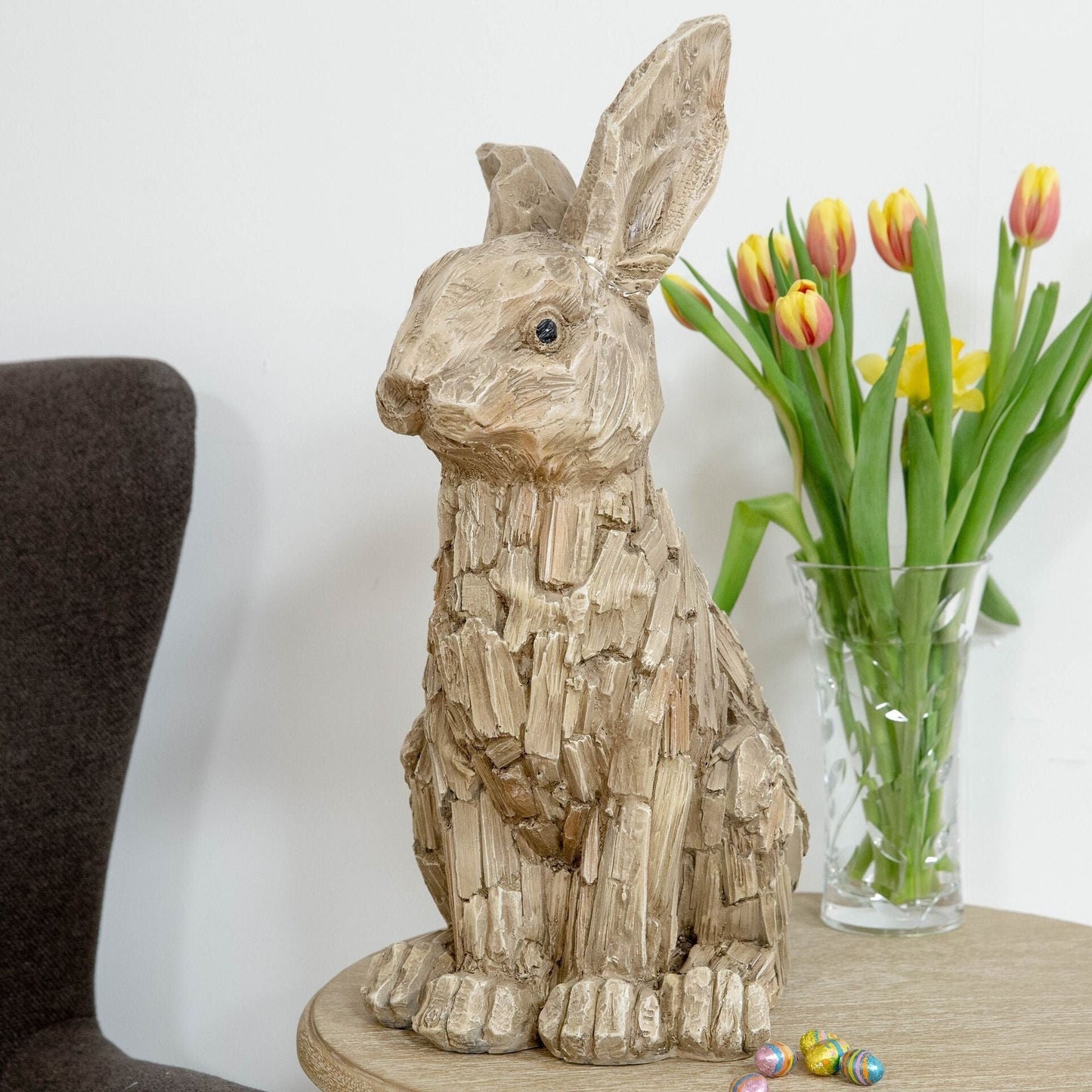 Rabbit Resin Ornament - 51cm Hand painted | home decor | driftwood | country home | farmhouse | unique decor