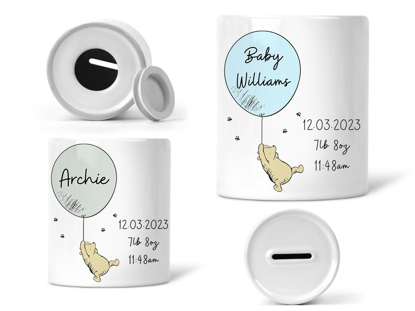 Classic Winnie the Pooh | Personalised Money Box | Baby Boy & Girl | New Baby Gift | First Birthday | Christening | Welcome to the world
