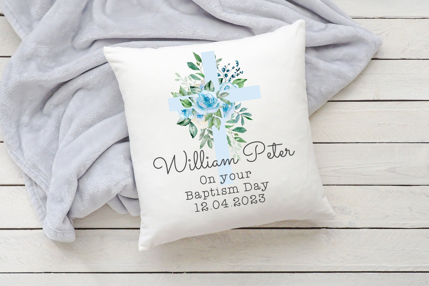 Christening Cushion | Personalised Floral Design | Baptism | Baby Gift | Cuddle Cushion | Holy Communion | Boy & Girl