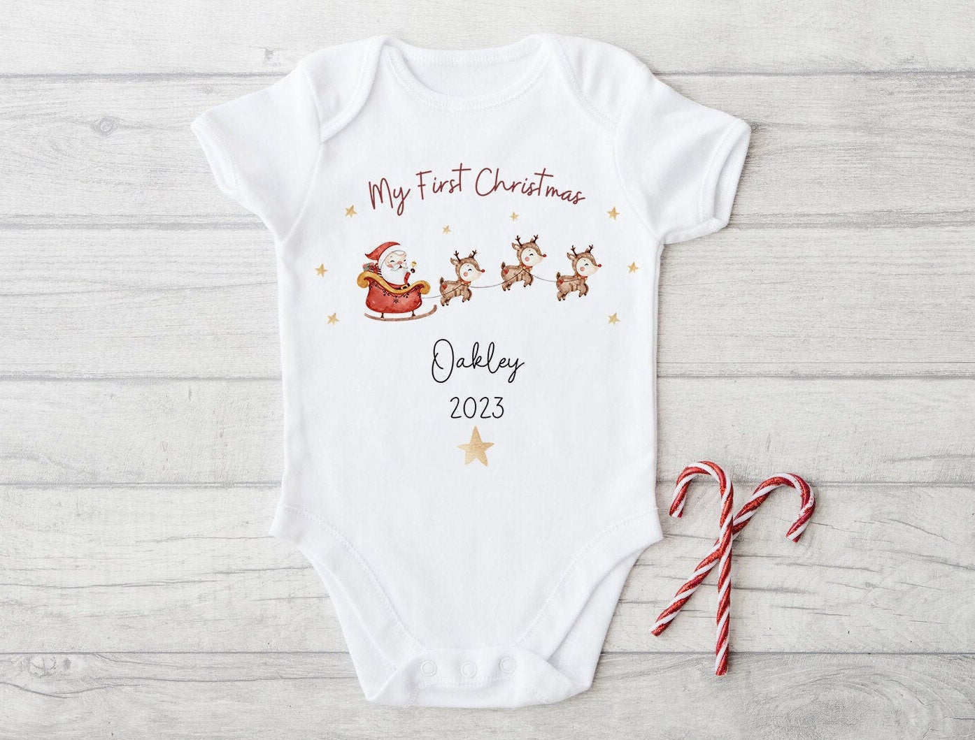 My 1st Christmas Baby Grow Personalised | Santa Reindeer Cute Vest, Sleepsuit, Romper, Bib Unisex Babygrow | Christmas Outfit | Baby Gift
