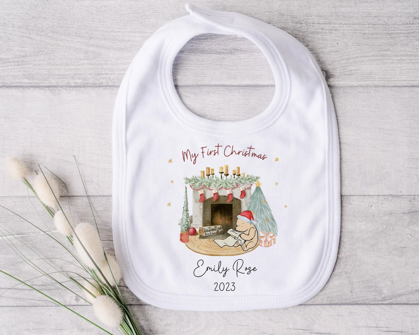My First Christmas Baby Grow Personalised | Winnie the Pooh | Vest, Sleepsuit, Romper, Bib Unisex Babygrow | Christmas Outfit | Baby Gift