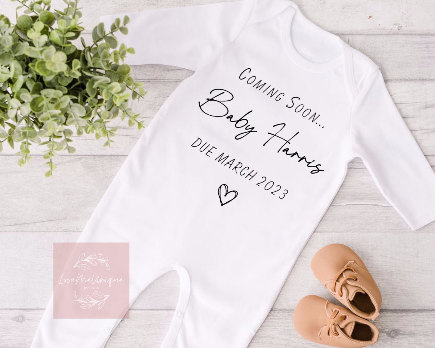 Baby Announcement | Personalised Coming Soon | Family Surname | Due date | Vest, Sleepsuit, Romper, Bib Babygrow | Baby Due | Pregnancy Gift