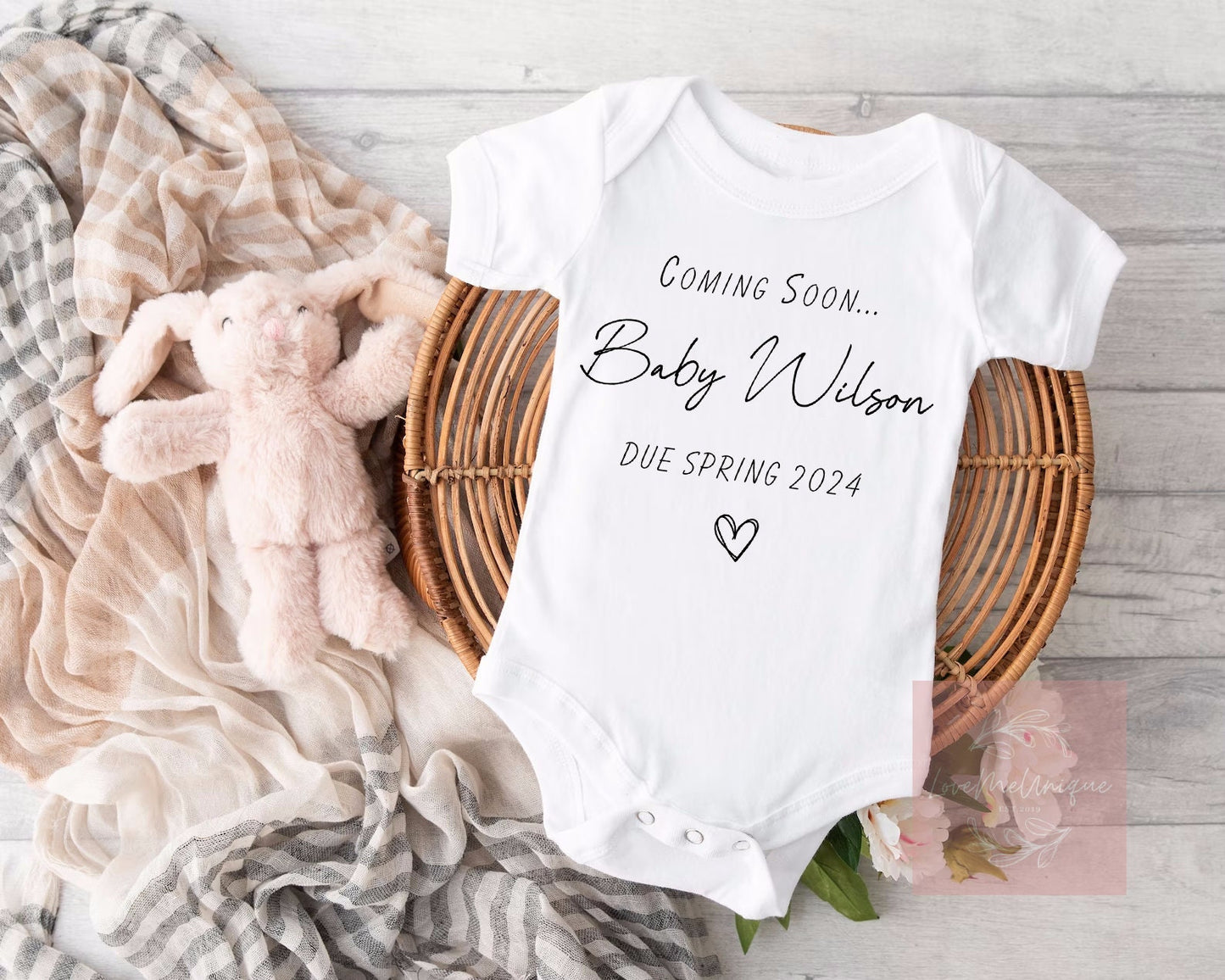 Baby Announcement | Personalised Coming Soon | Family Surname | Due date | Vest, Sleepsuit, Romper, Bib Babygrow | Baby Due | Pregnancy Gift