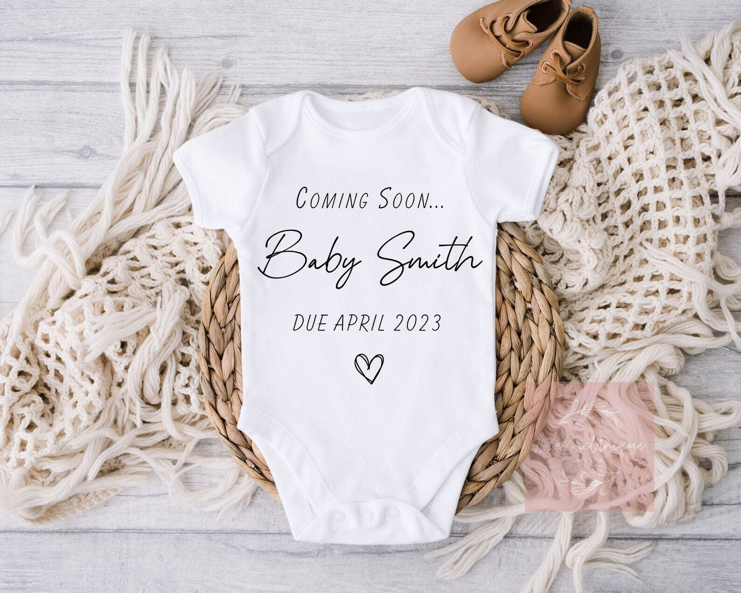 Baby Announcement | Personalised Coming Soon | Family Surname | Due date | Vest, Sleepsuit, Romper, Bib Babygrow | Baby Due | Pregnancy Gift