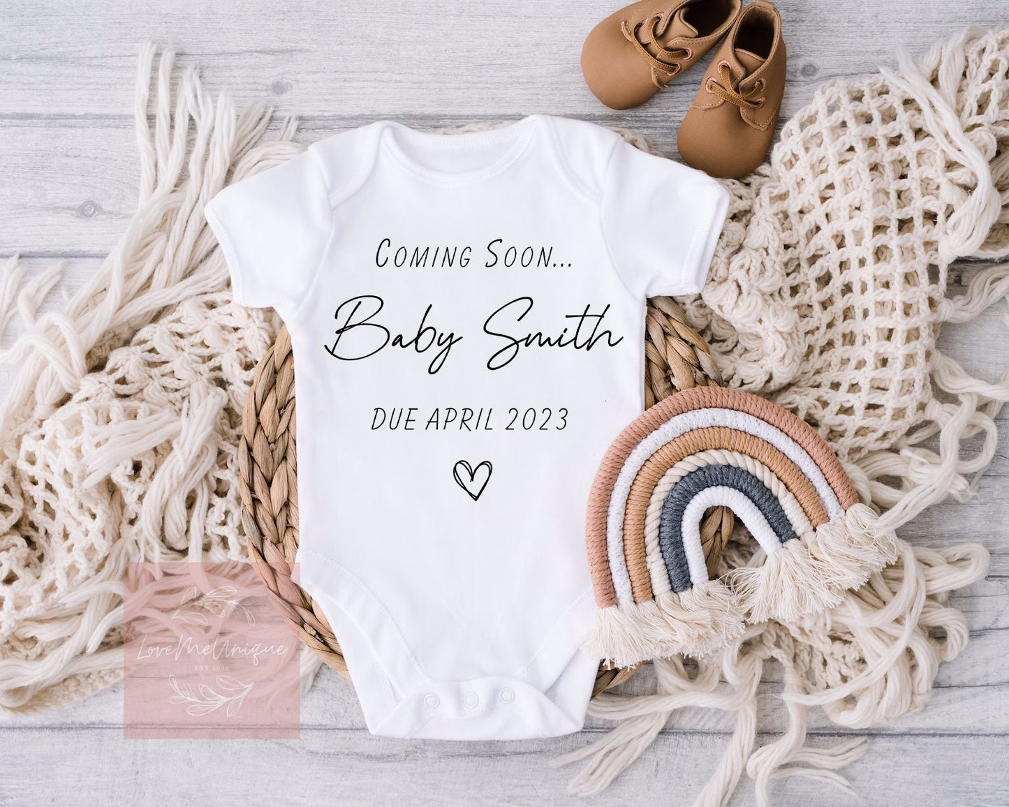 Baby Announcement | Personalised Coming Soon | Family Surname | Due date | Vest, Sleepsuit, Romper, Bib Babygrow | Baby Due | Pregnancy Gift