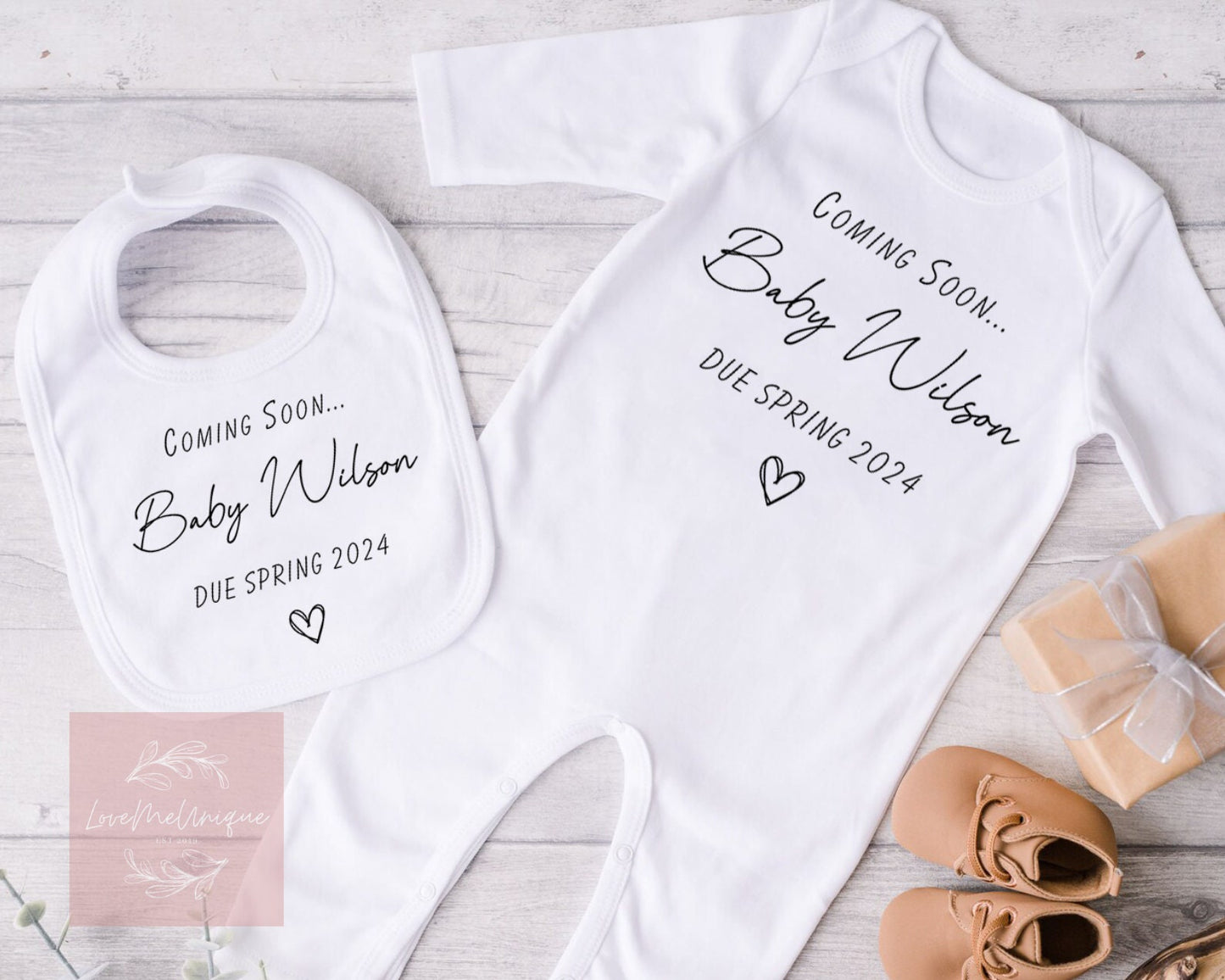 Baby Announcement | Personalised Coming Soon | Family Surname | Due date | Vest, Sleepsuit, Romper, Bib Babygrow | Baby Due | Pregnancy Gift