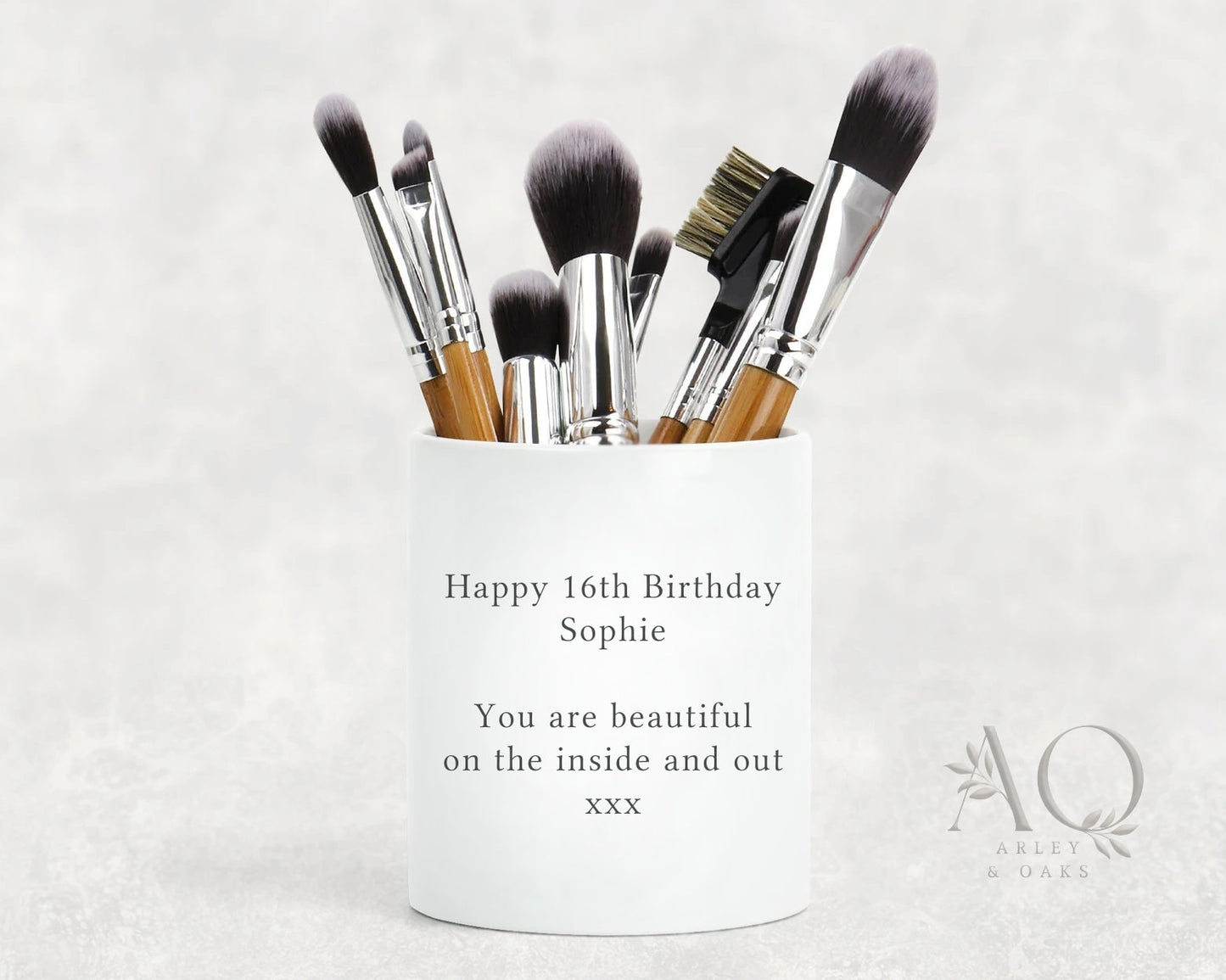 Personalised Make Up Brush Holder Heart Name | Dressing Table Accessories Organiser | Pen Pot, Bridesmaid Gift, Ceramic Birthday Gift