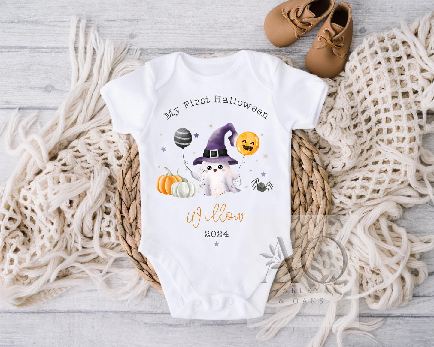 Personalised First Halloween Baby Grow | Cute Pumpkin | Vest, Sleepsuit, Romper, Bib Unisex Matching Set | Spooky Outfit | Girl Boy