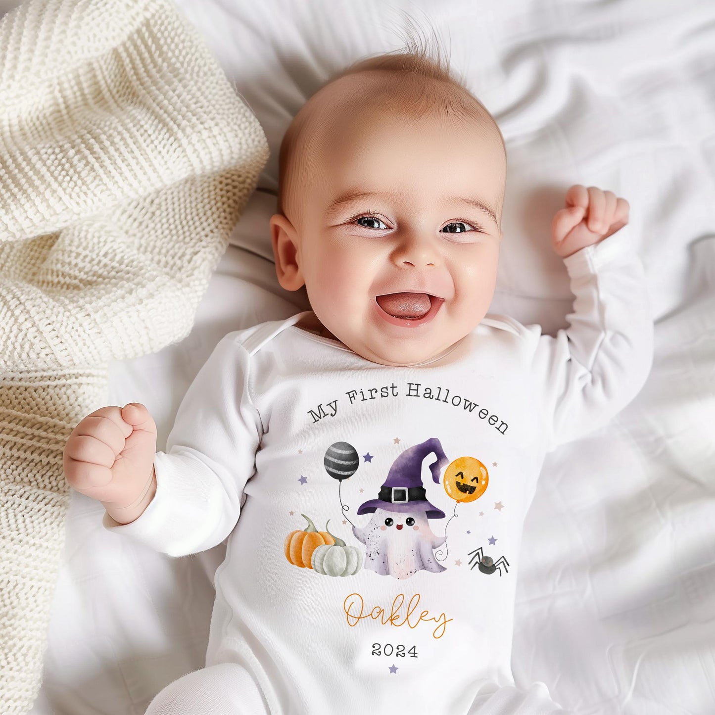 Personalised First Halloween Baby Grow | Cute Pumpkin | Vest, Sleepsuit, Romper, Bib Unisex Matching Set | Spooky Outfit | Girl Boy