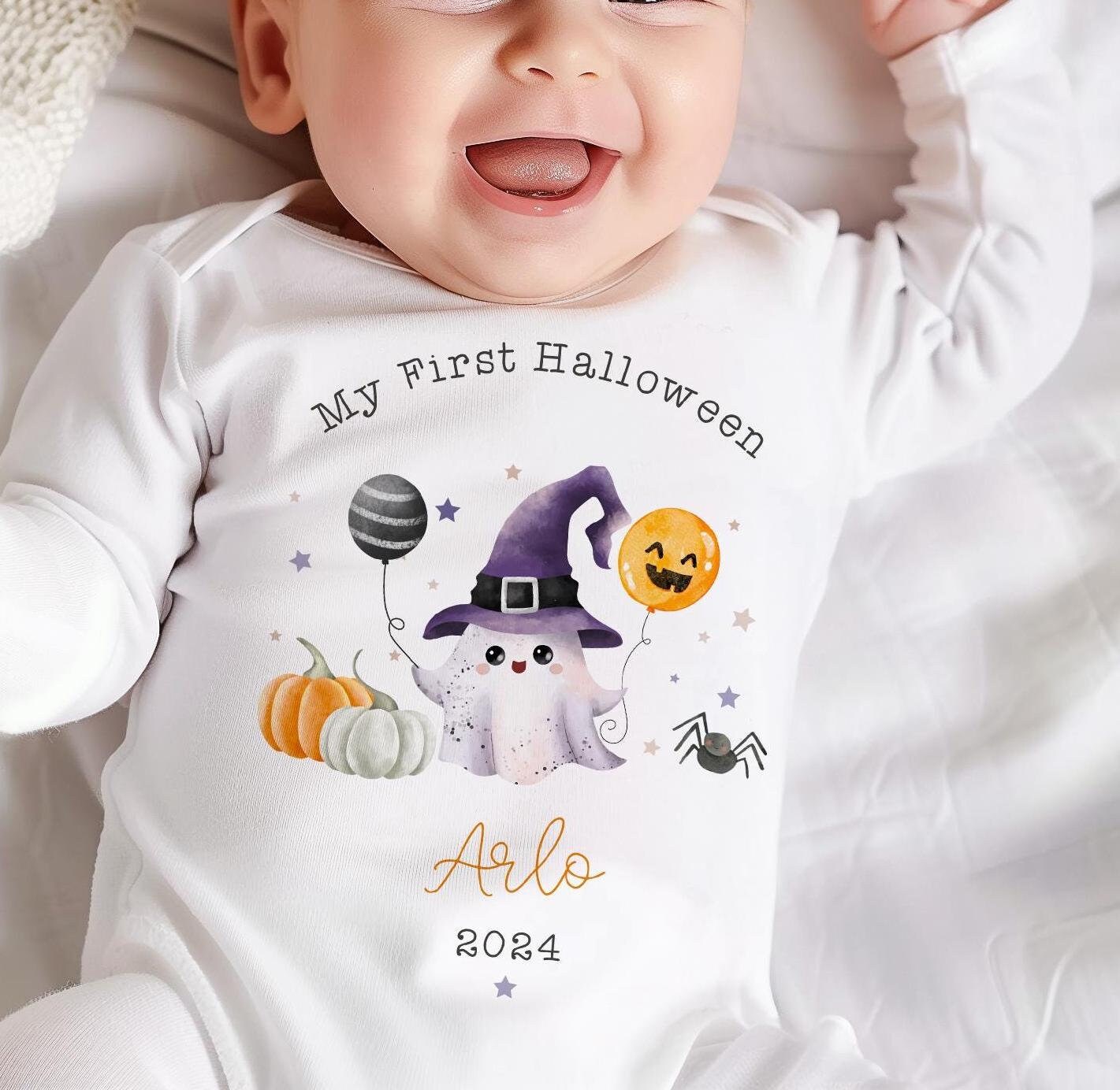 Personalised First Halloween Baby Grow | Cute Pumpkin | Vest, Sleepsuit, Romper, Bib Unisex Matching Set | Spooky Outfit | Girl Boy