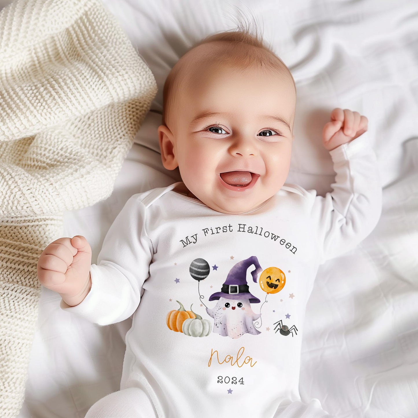 Personalised First Halloween Baby Grow | Cute Pumpkin | Vest, Sleepsuit, Romper, Bib Unisex Matching Set | Spooky Outfit | Girl Boy