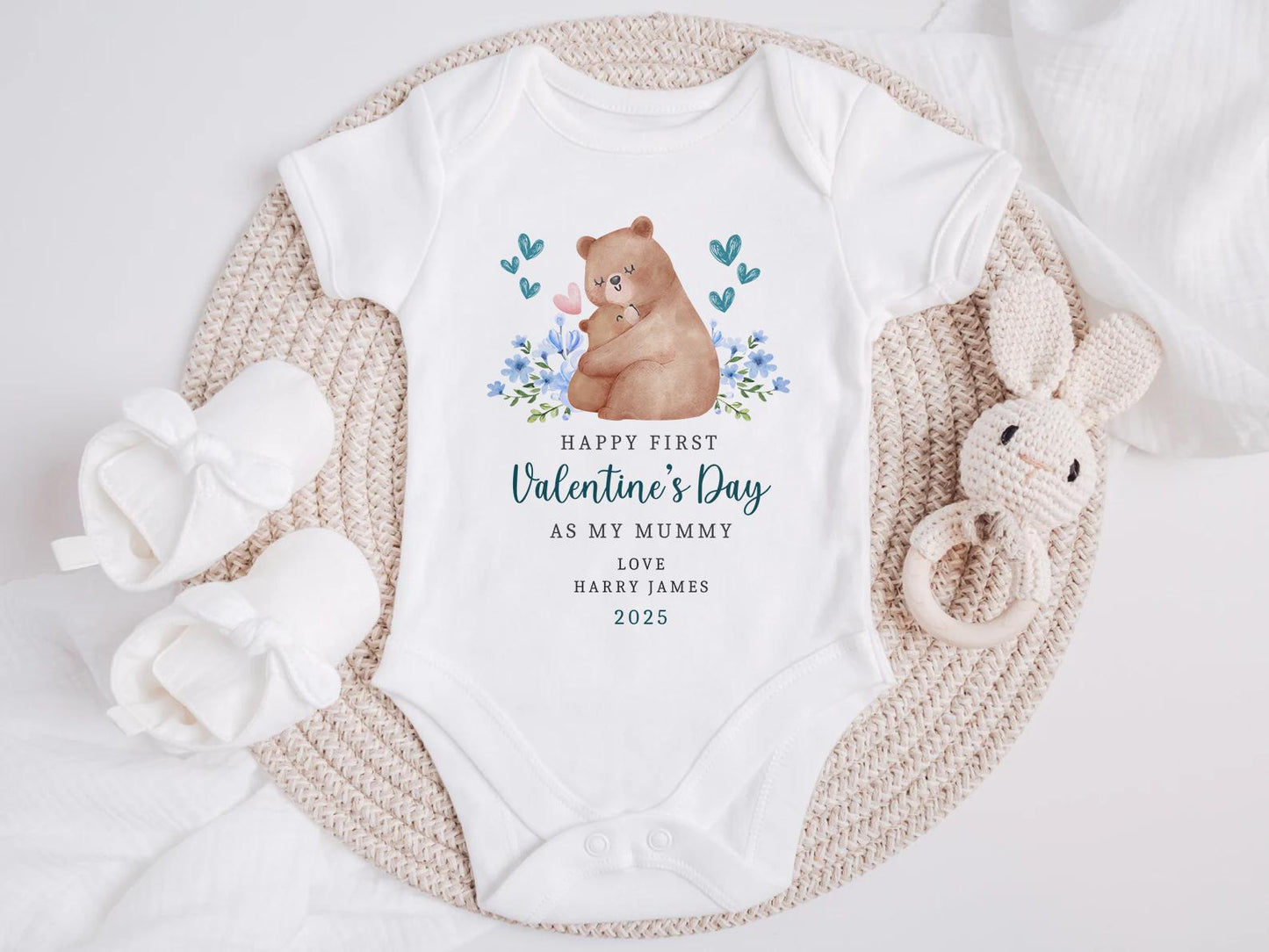Happy First Valentines Day As My Mummy & Daddy | 1st Valentines | Vest, Sleepsuit, Romper, Bib Unisex Babygrow | Baby Clothes | Newborn Gift
