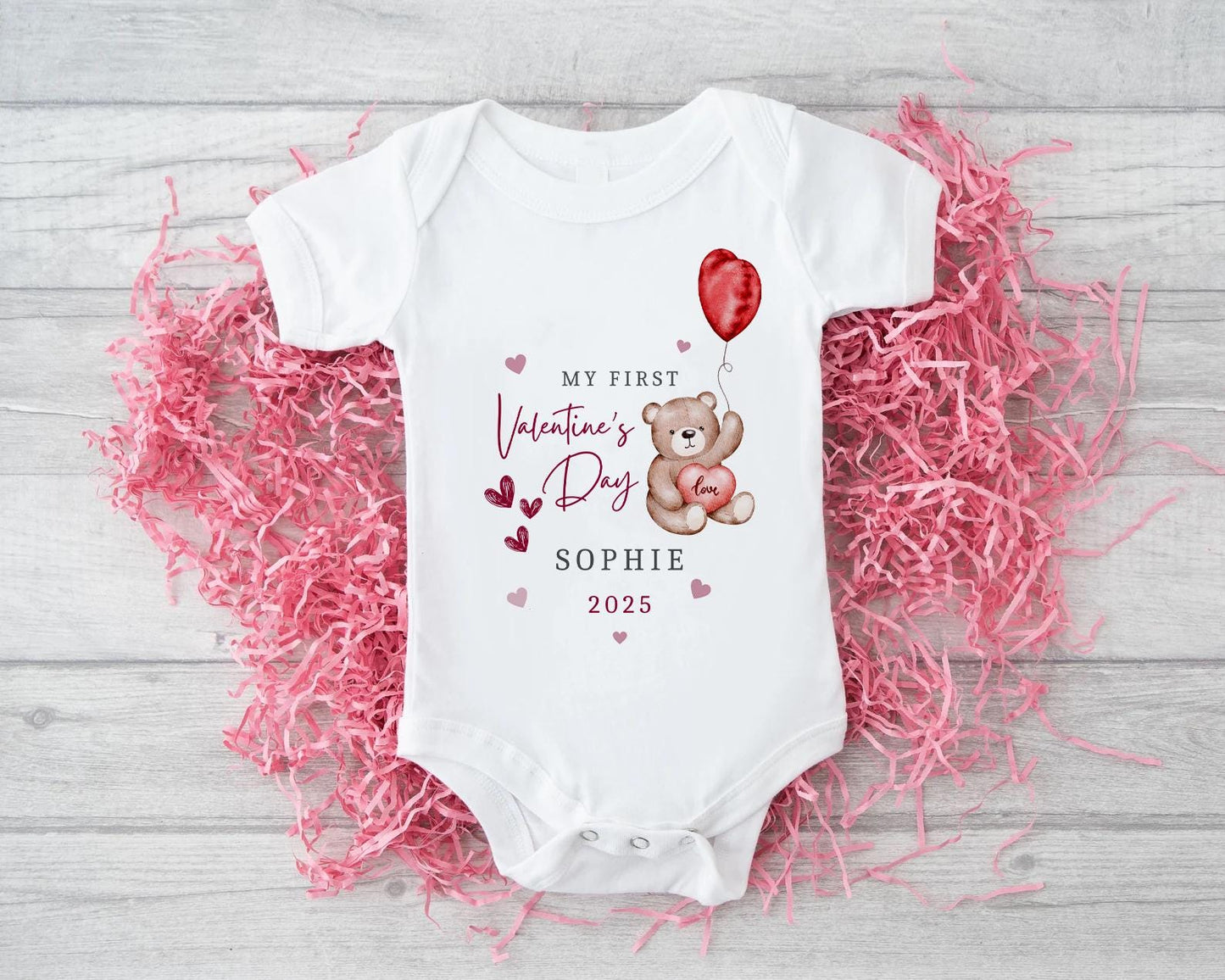 First Valentines | Vest, Sleepsuit, Romper, Bib Unisex Babygrow | Baby Clothes | Newborn Gift | Babies My First Valentine | Bear | Girl Boy