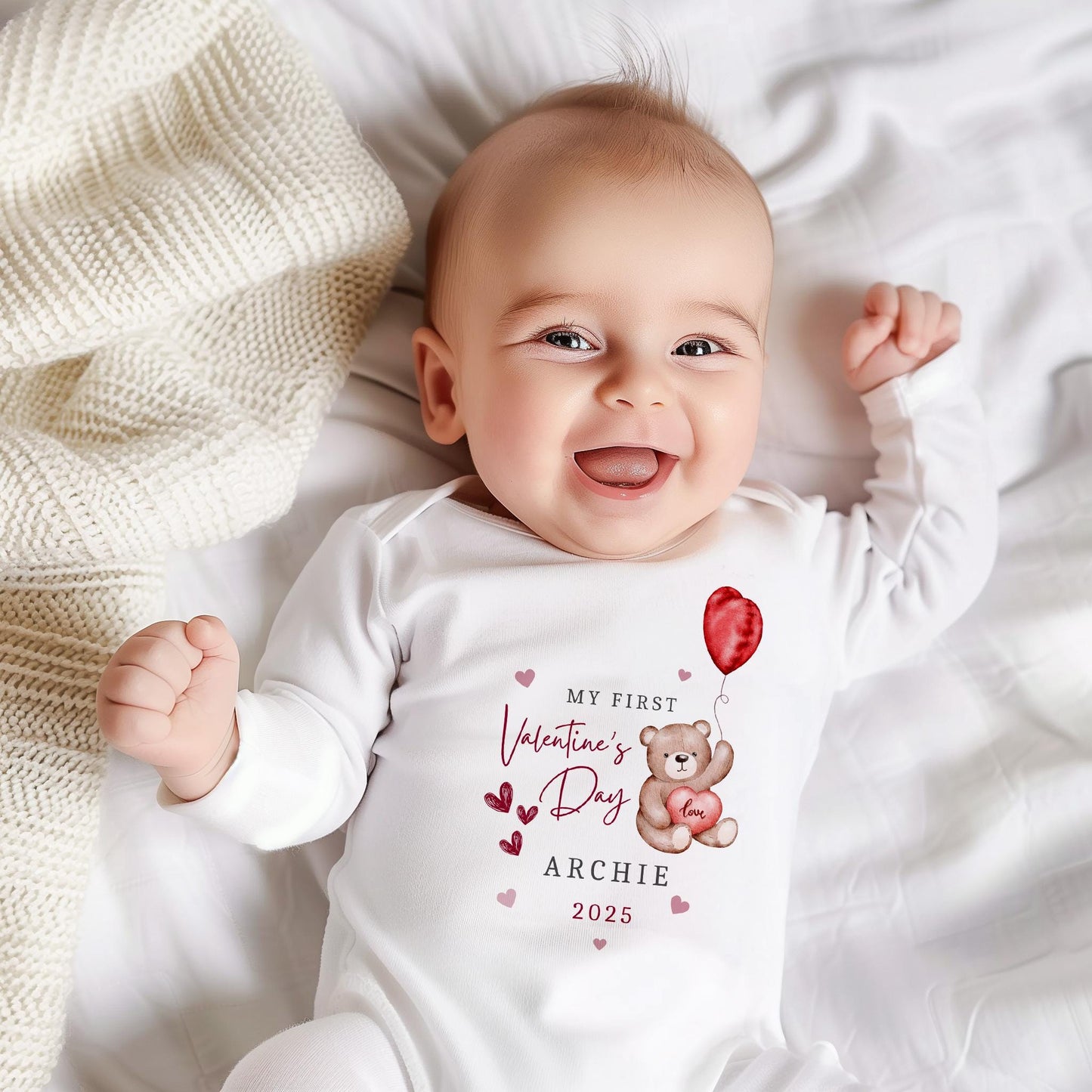 First Valentines | Vest, Sleepsuit, Romper, Bib Unisex Babygrow | Baby Clothes | Newborn Gift | Babies My First Valentine | Bear | Girl Boy