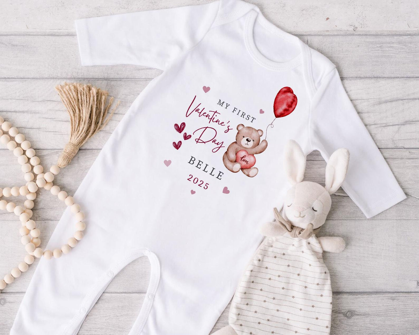 First Valentines | Vest, Sleepsuit, Romper, Bib Unisex Babygrow | Baby Clothes | Newborn Gift | Babies My First Valentine | Bear | Girl Boy