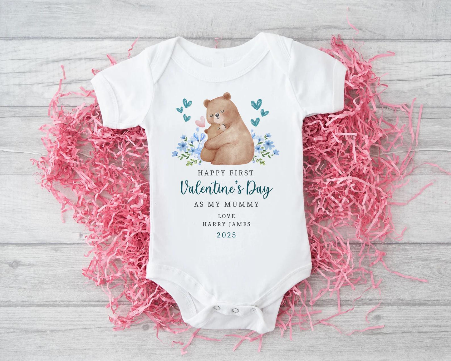 Happy First Valentines Day As My Mummy & Daddy | 1st Valentines | Vest, Sleepsuit, Romper, Bib Unisex Babygrow | Baby Clothes | Newborn Gift