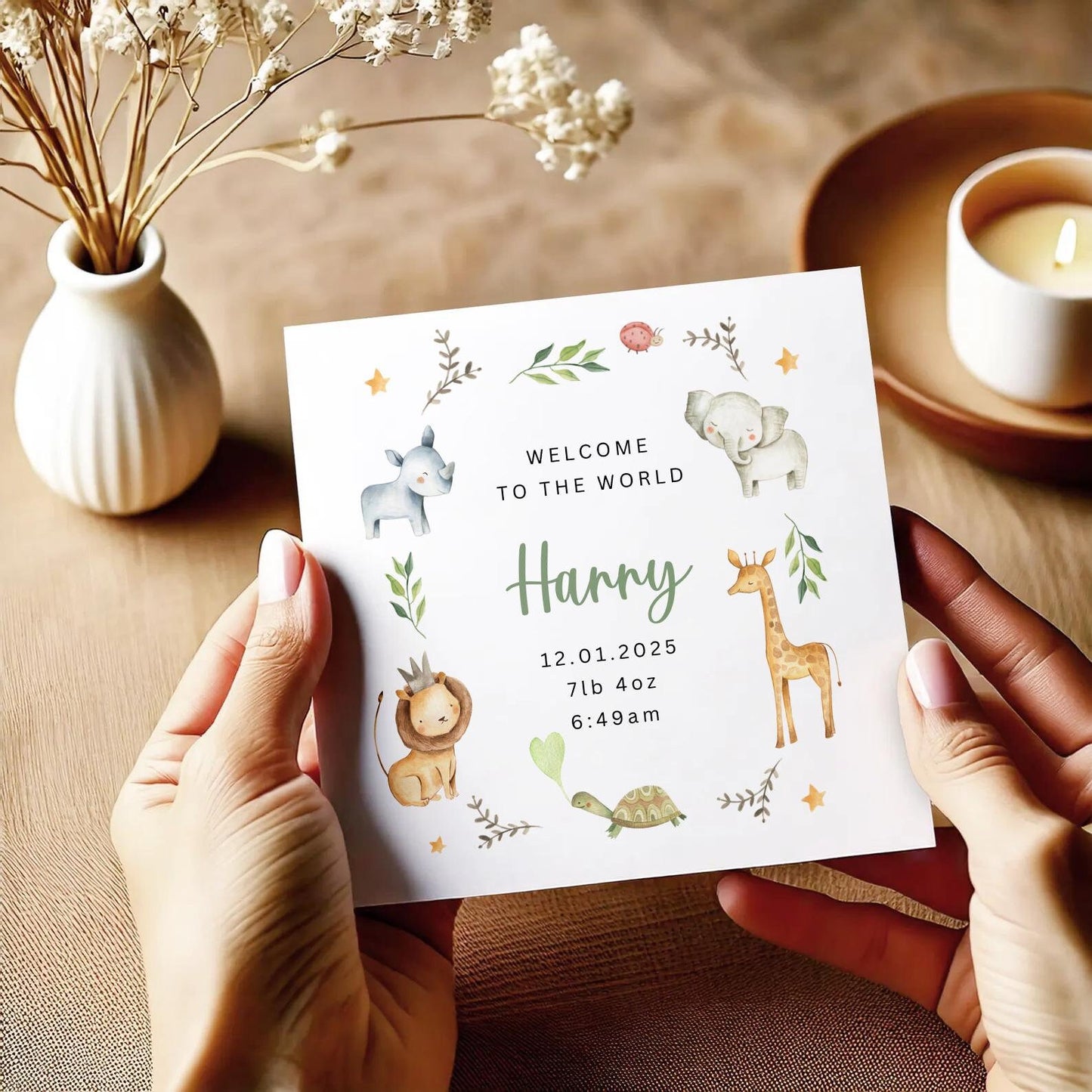 New Baby Card Safari Animals