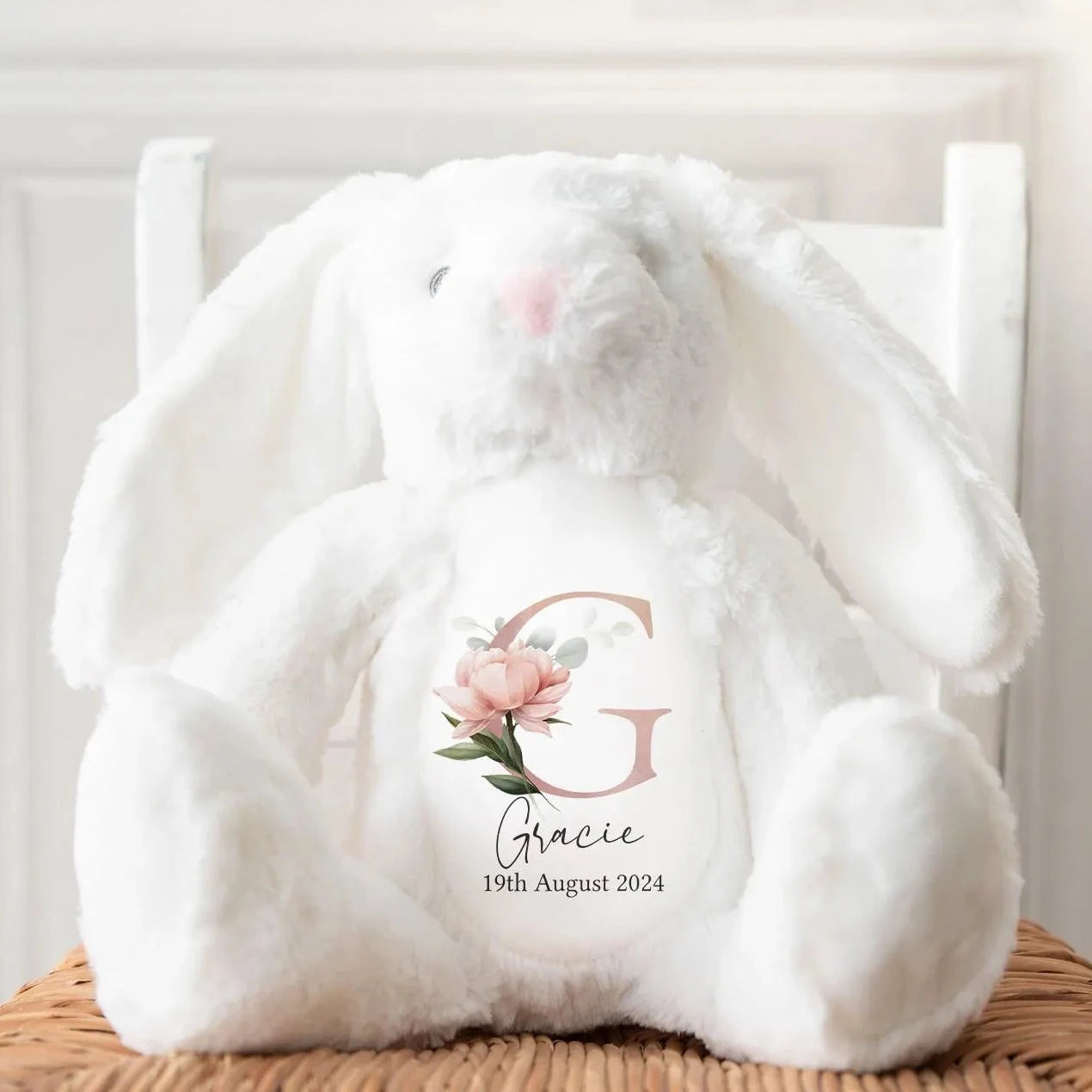 Personalised Floral Initial Rabbit Teddy