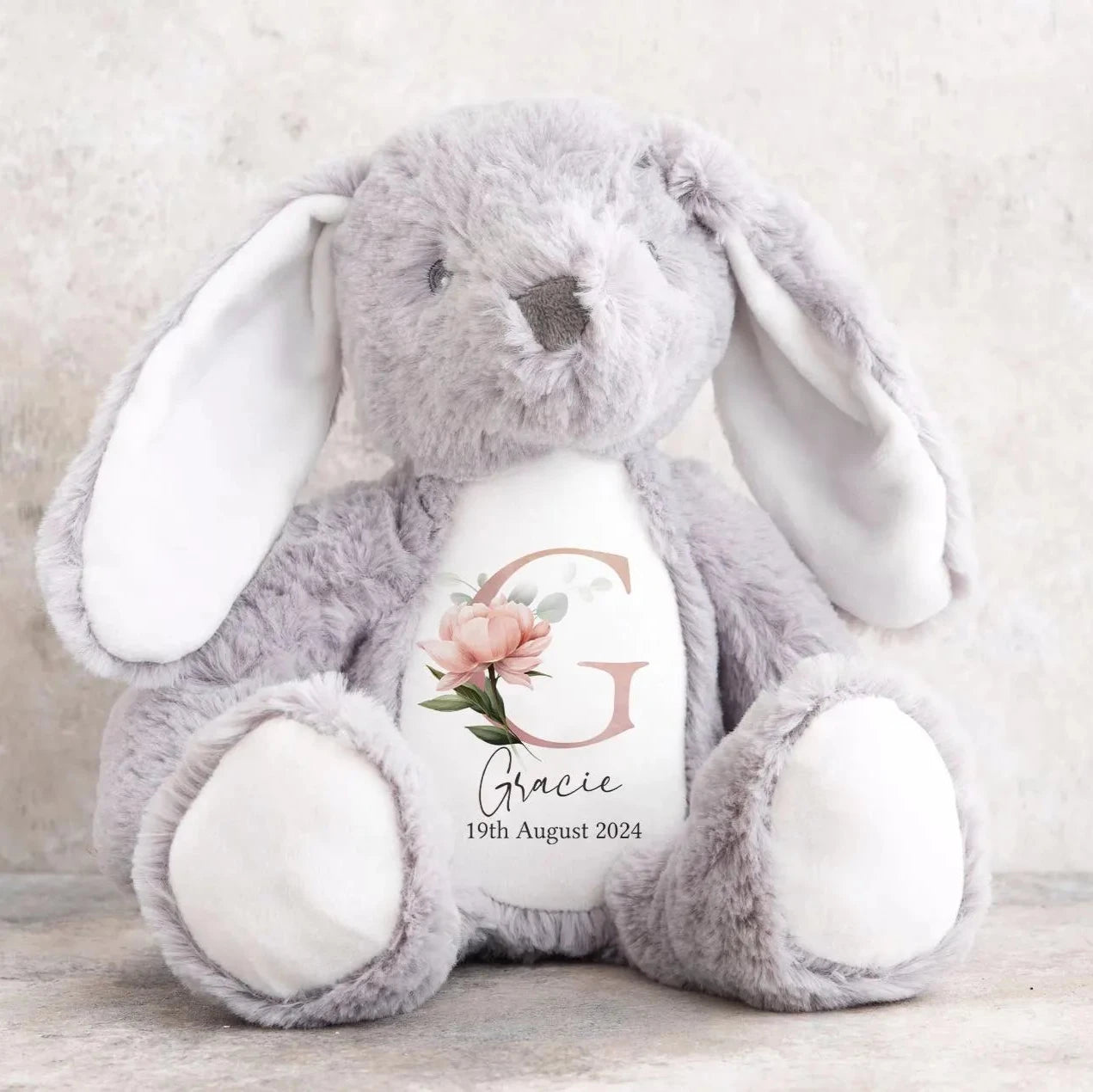 Personalised Floral Initial Rabbit Teddy