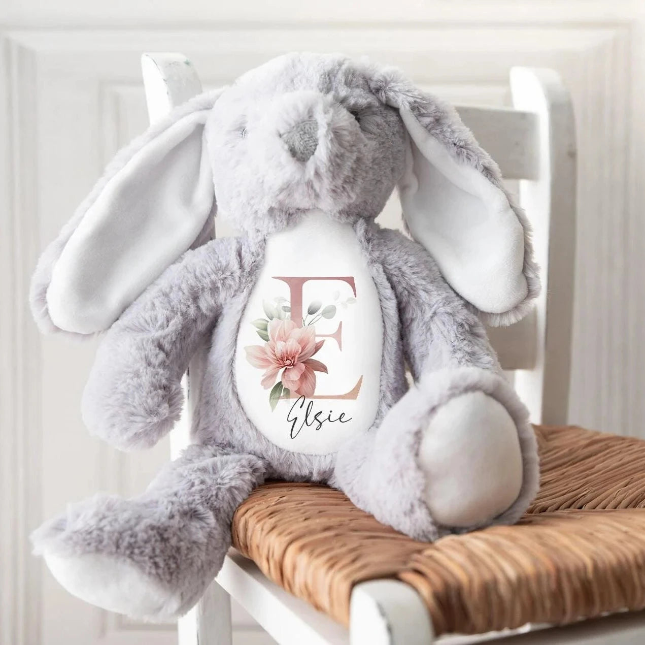 Personalised Floral Initial Rabbit Teddy