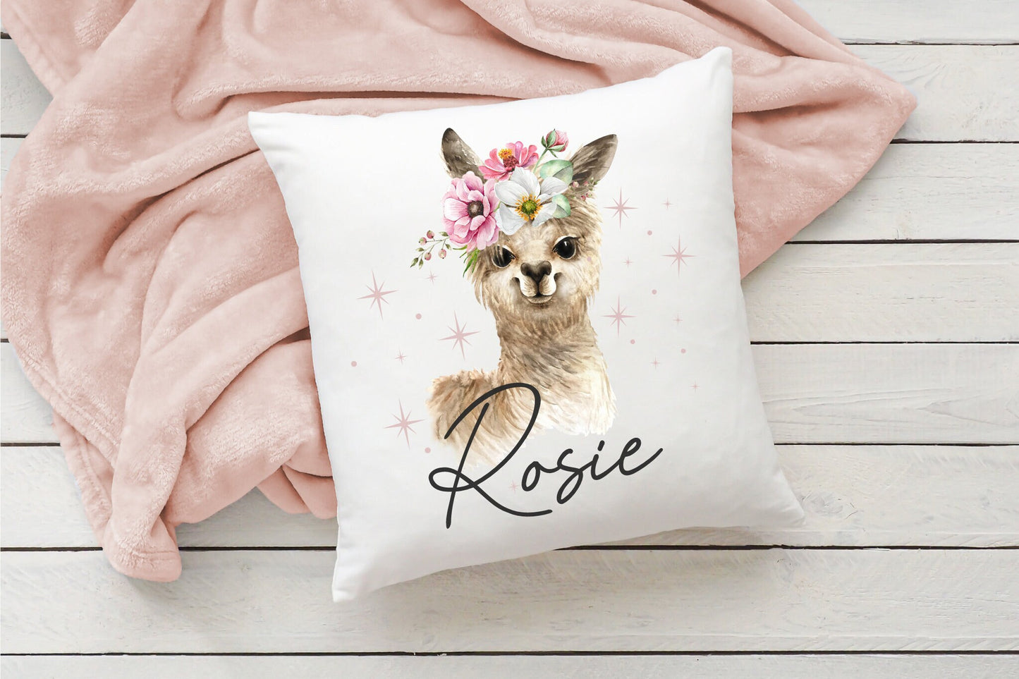 GIRLS Llama Cushion | Personalised Print Design | Bedroom Decor | Cute Llama | Baby Gift | Birthday Gift | Scatter Cuddle