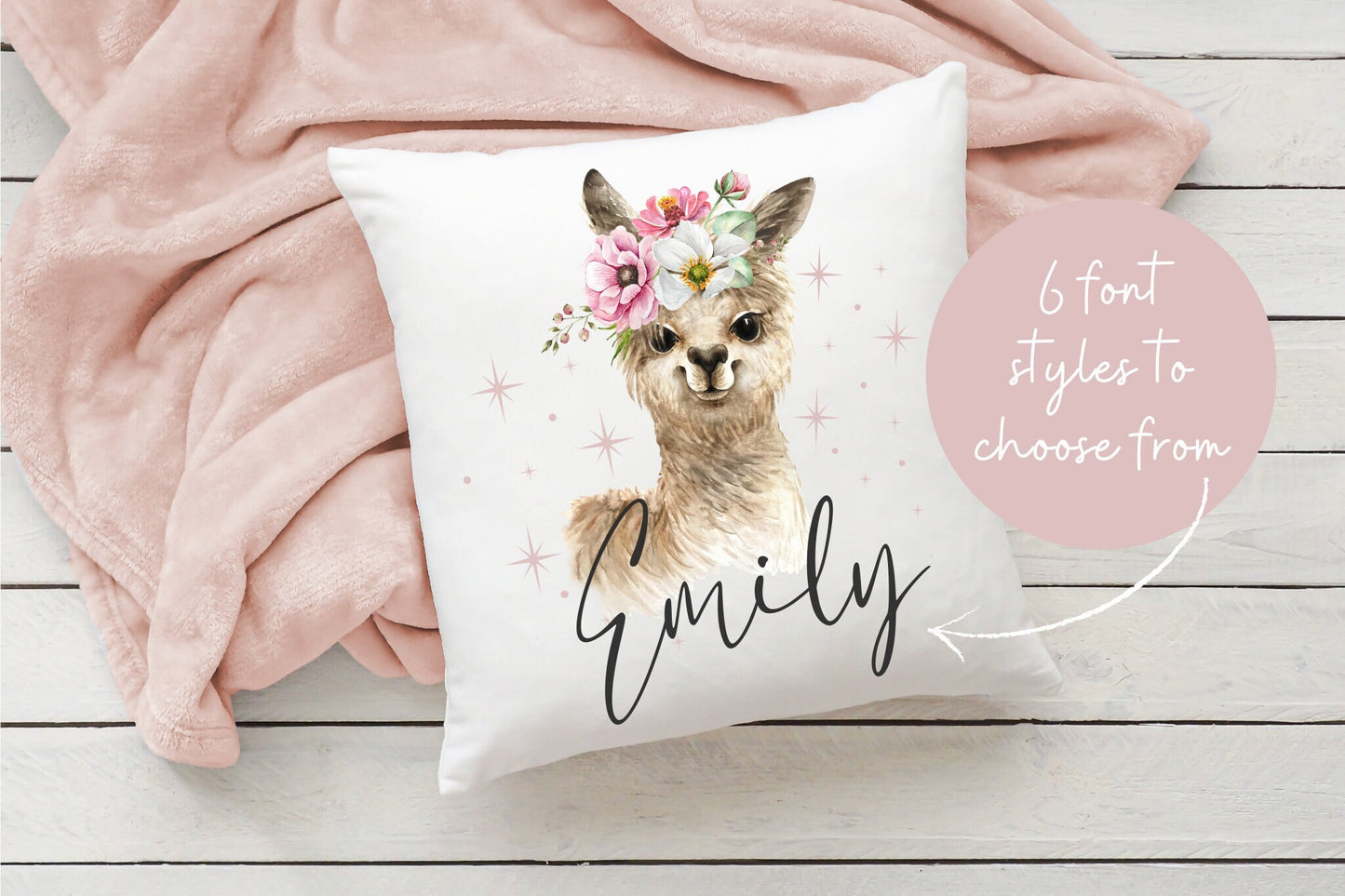 GIRLS Llama Cushion | Personalised Print Design | Bedroom Decor | Cute Llama | Baby Gift | Birthday Gift | Scatter Cuddle