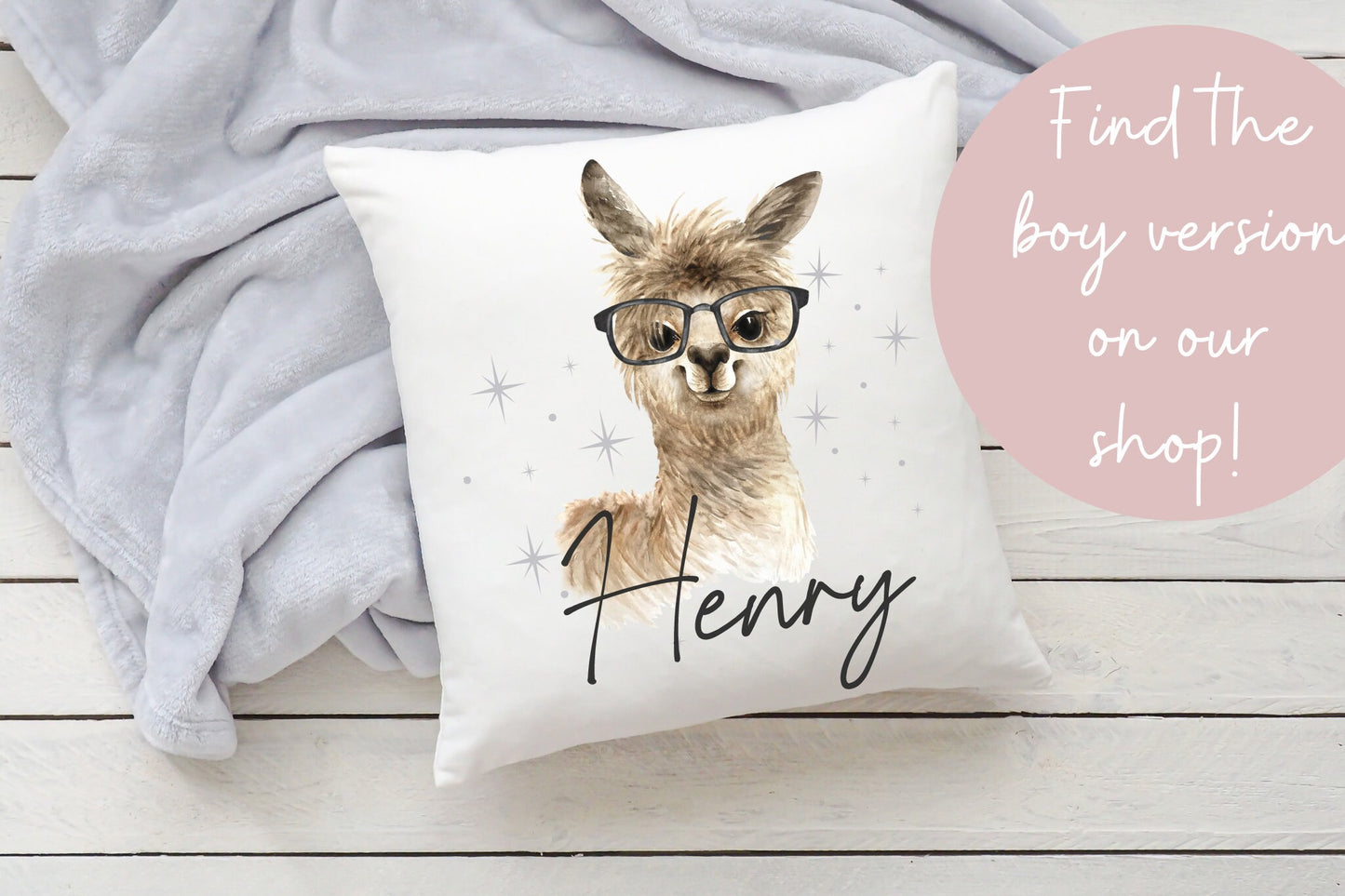 GIRLS Llama Cushion | Personalised Print Design | Bedroom Decor | Cute Llama | Baby Gift | Birthday Gift | Scatter Cuddle